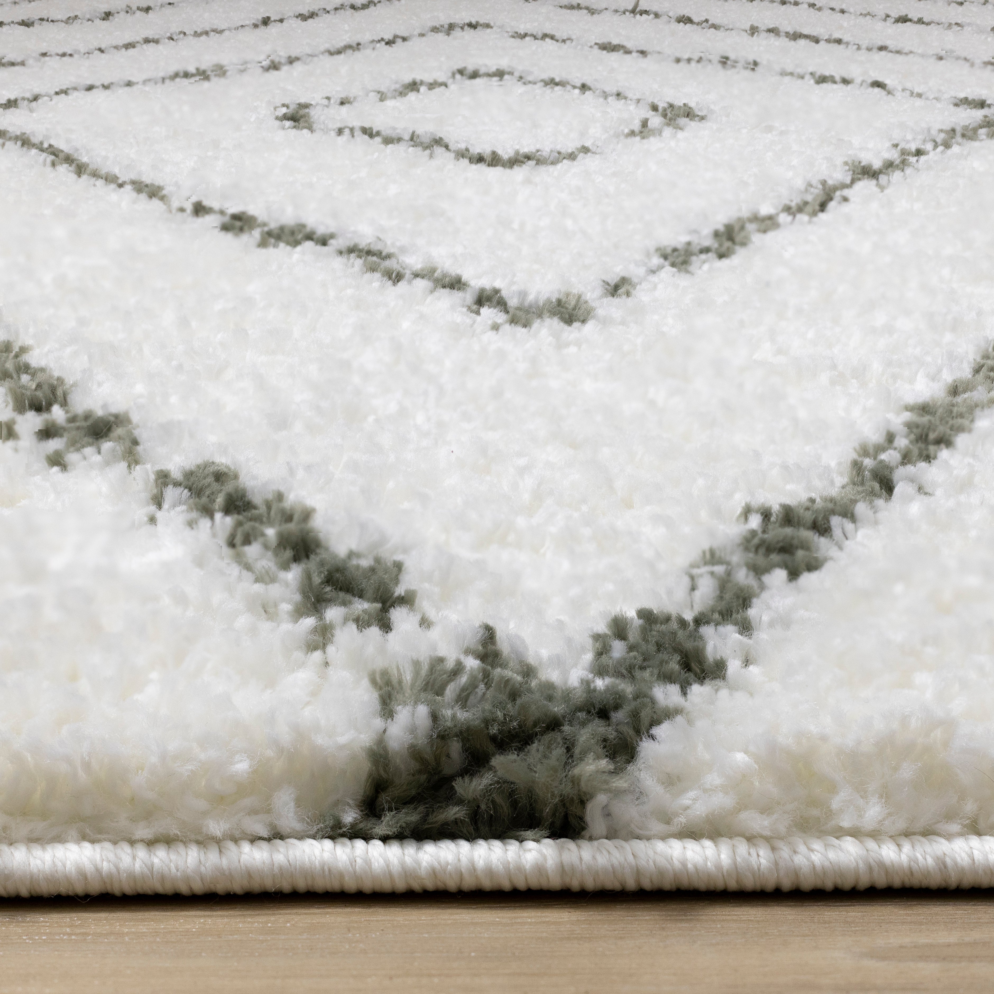 Pascal White Green Geometric Shag Rug