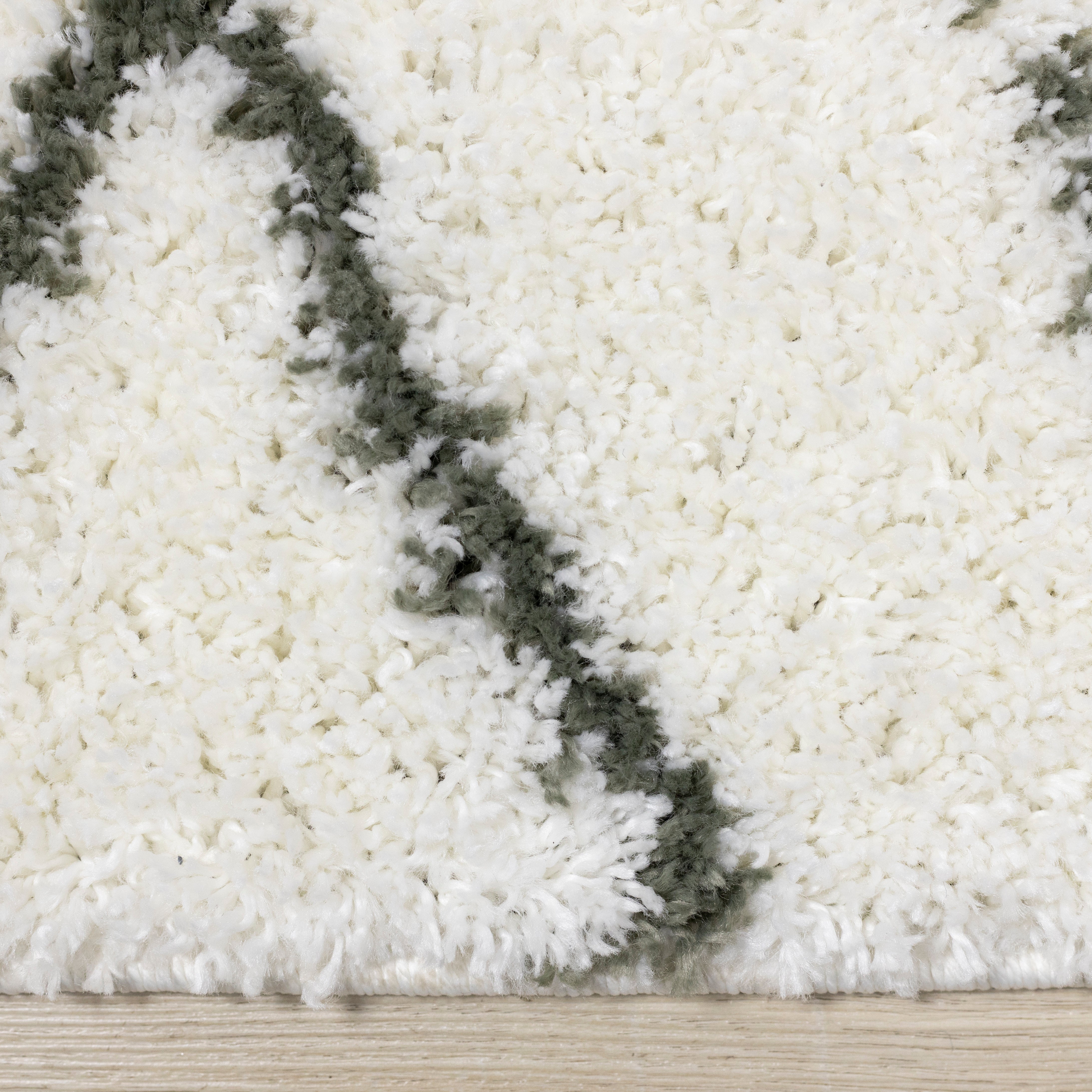 Pascal White Green Geometric Shag Rug