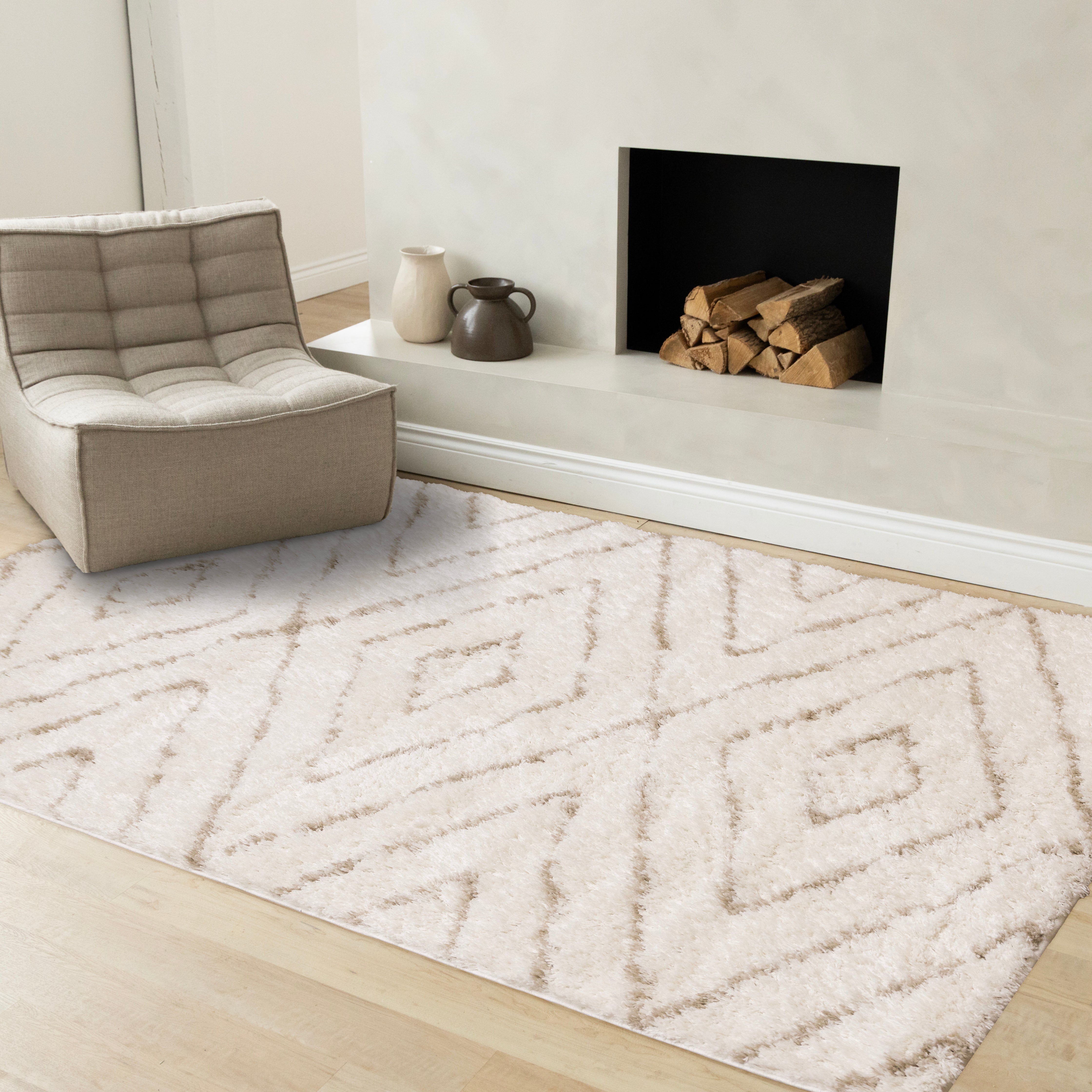Pascal Cream Beige Geometric Shag Rug
