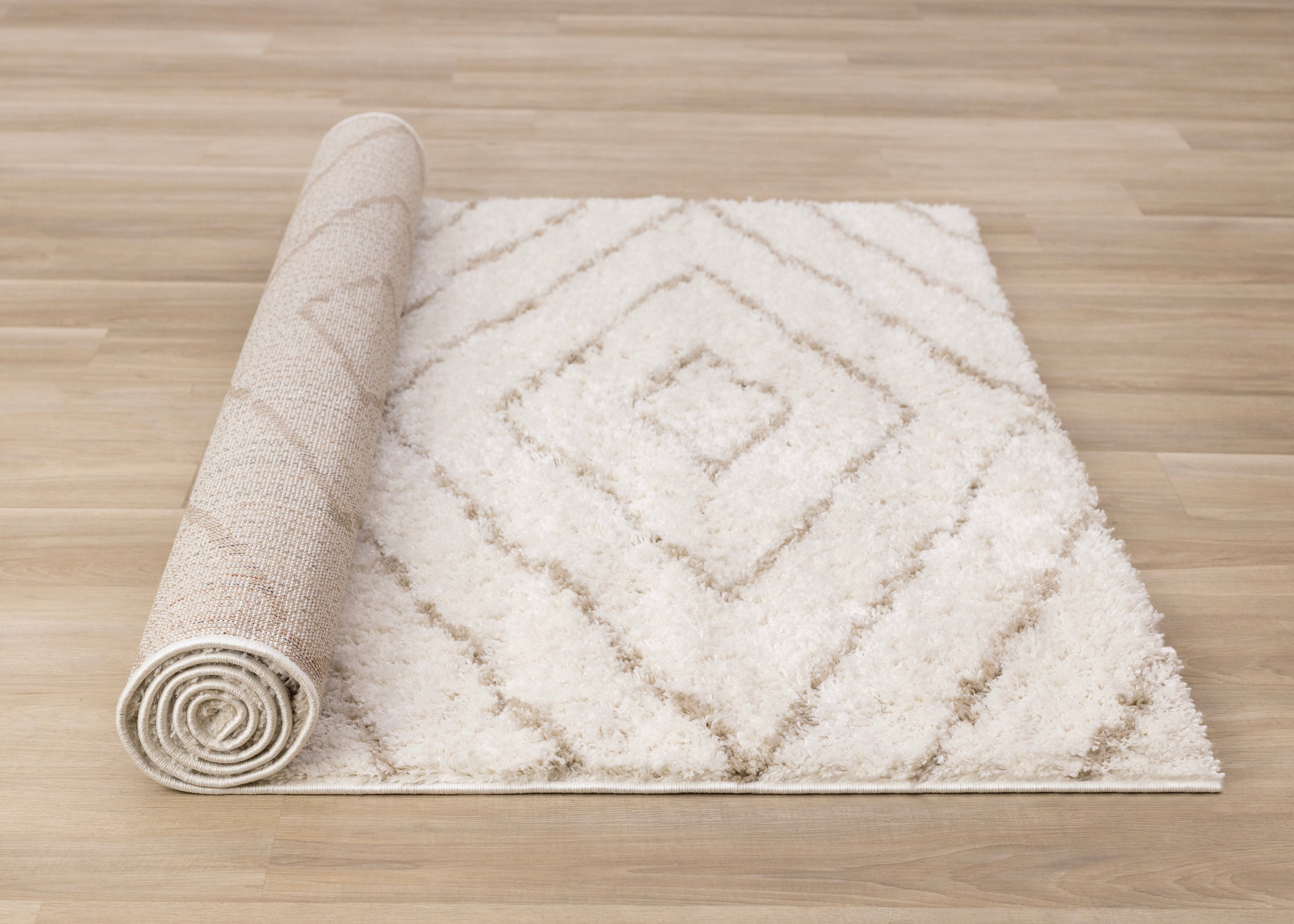 Pascal Cream Beige Geometric Shag Rug