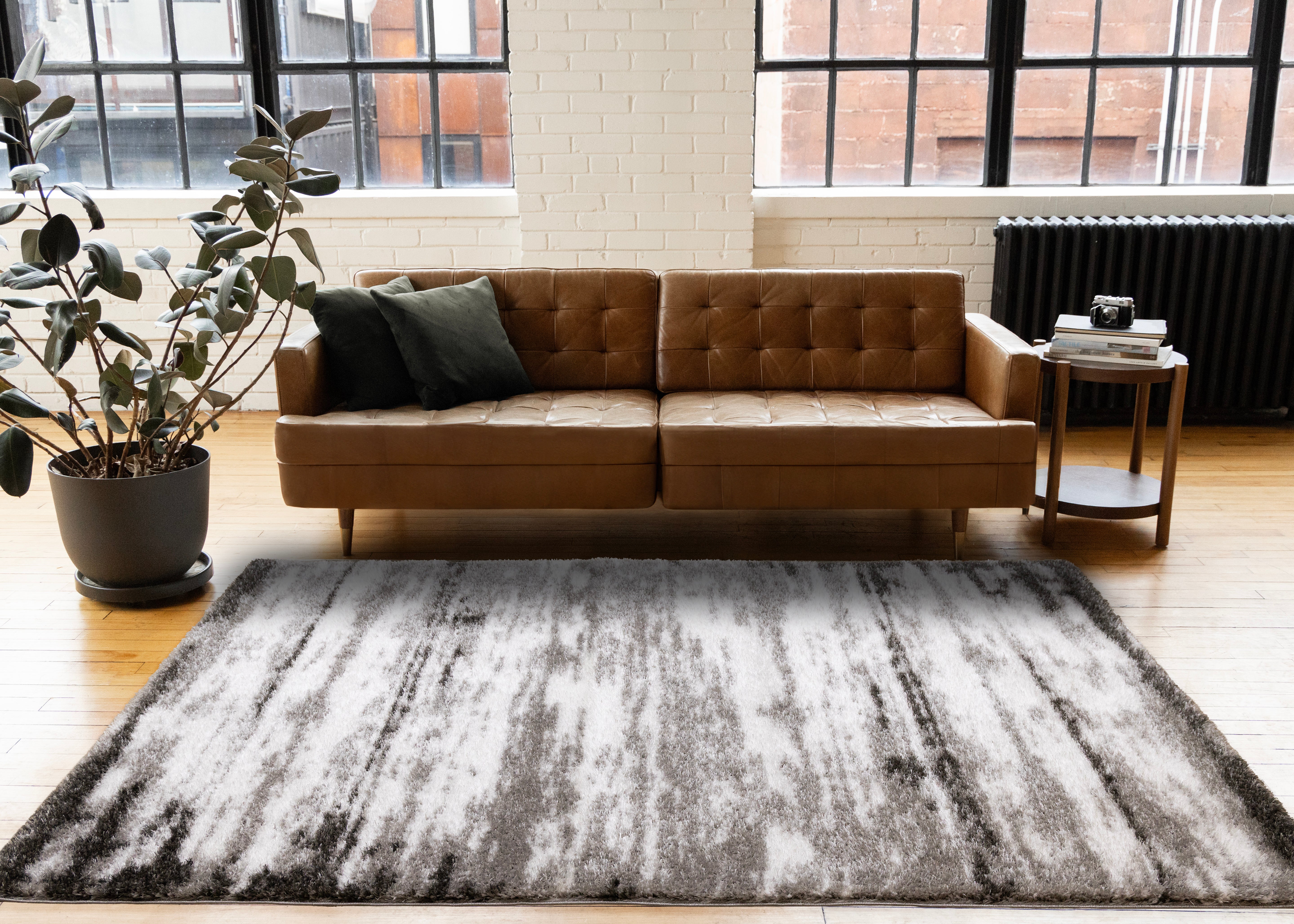 Posh Black White Grey Distressed Rug