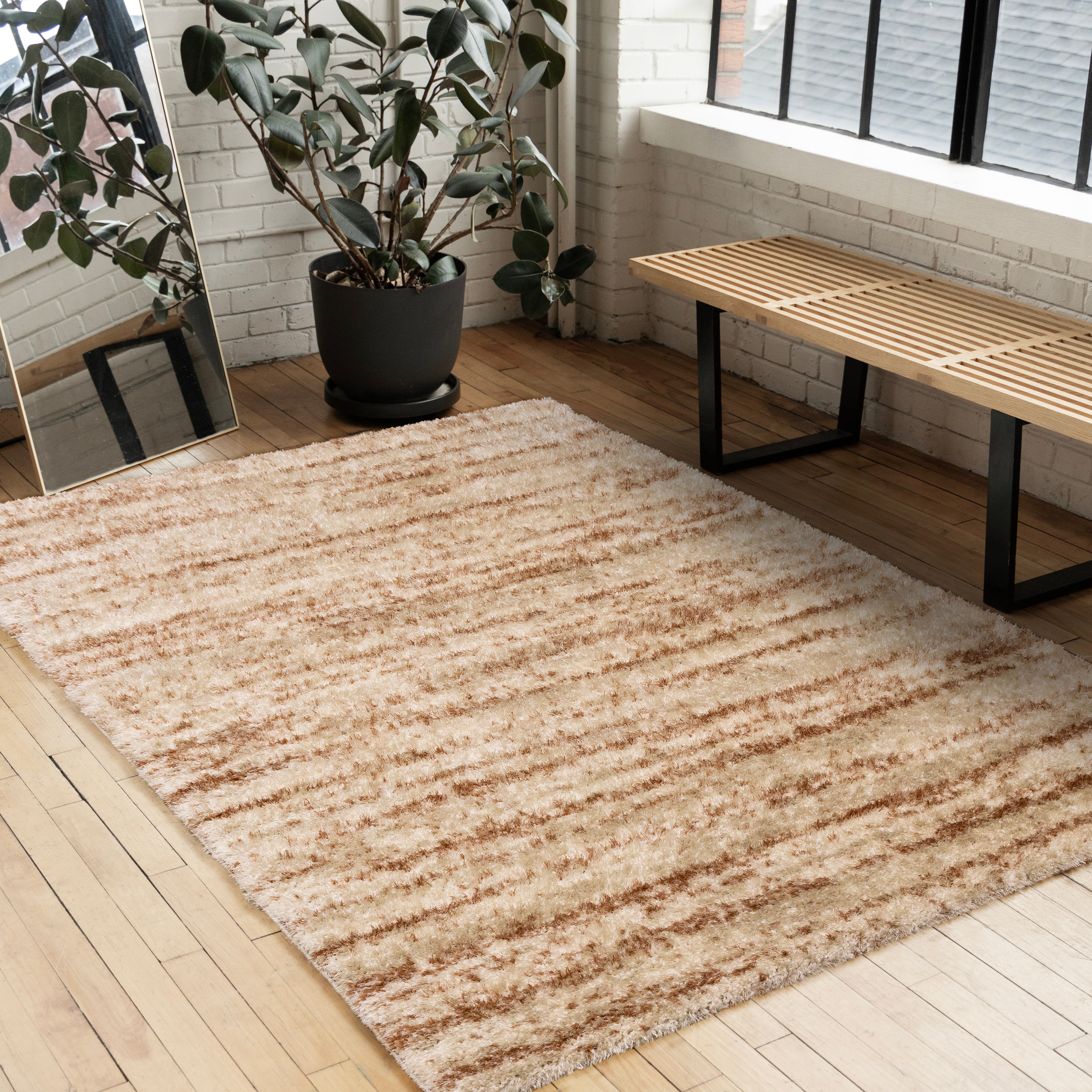 Posh Orange Cream Taupe Distressed Striped Rug