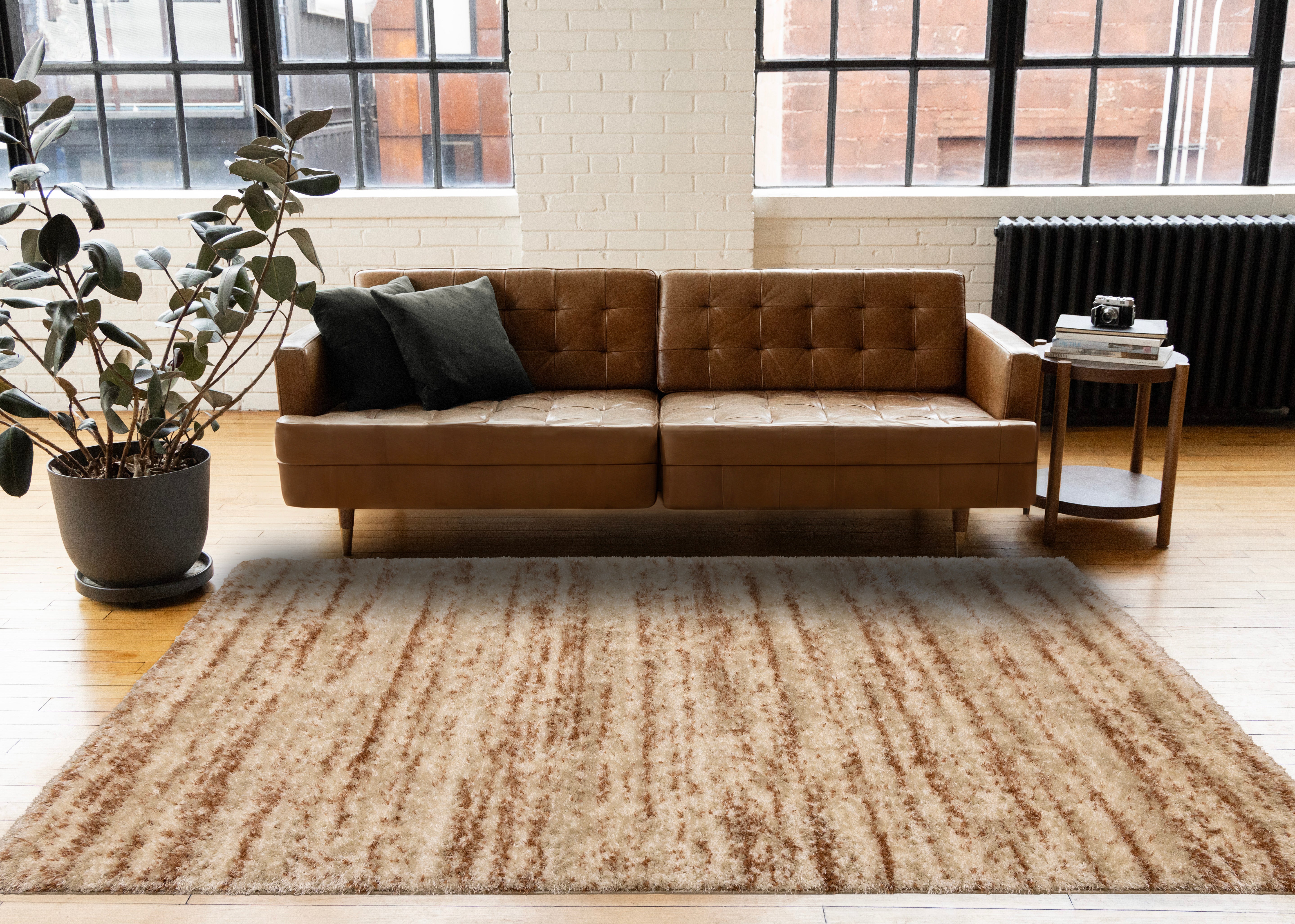 Posh Orange Cream Taupe Distressed Striped Rug