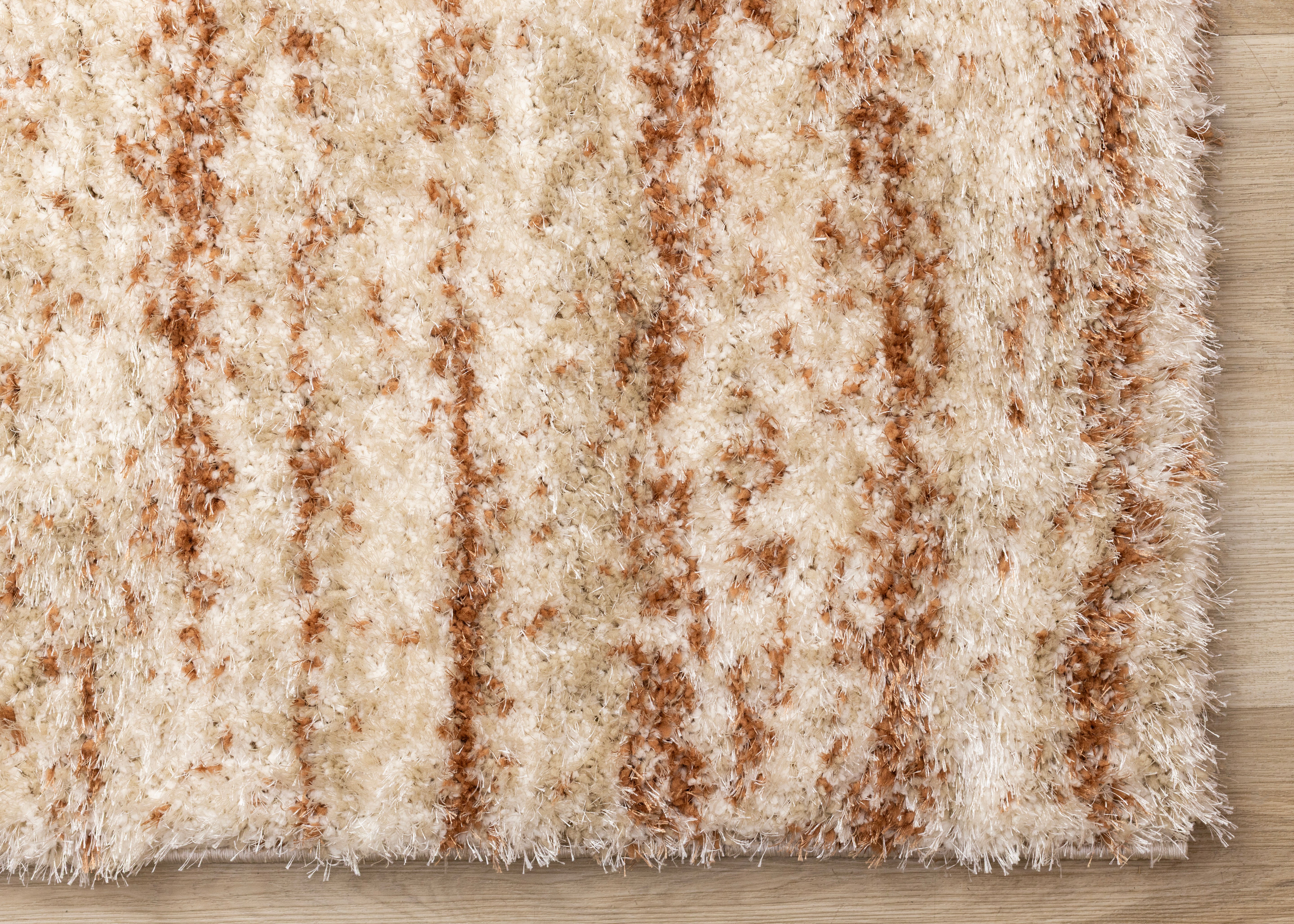 Posh Orange Cream Taupe Distressed Striped Rug