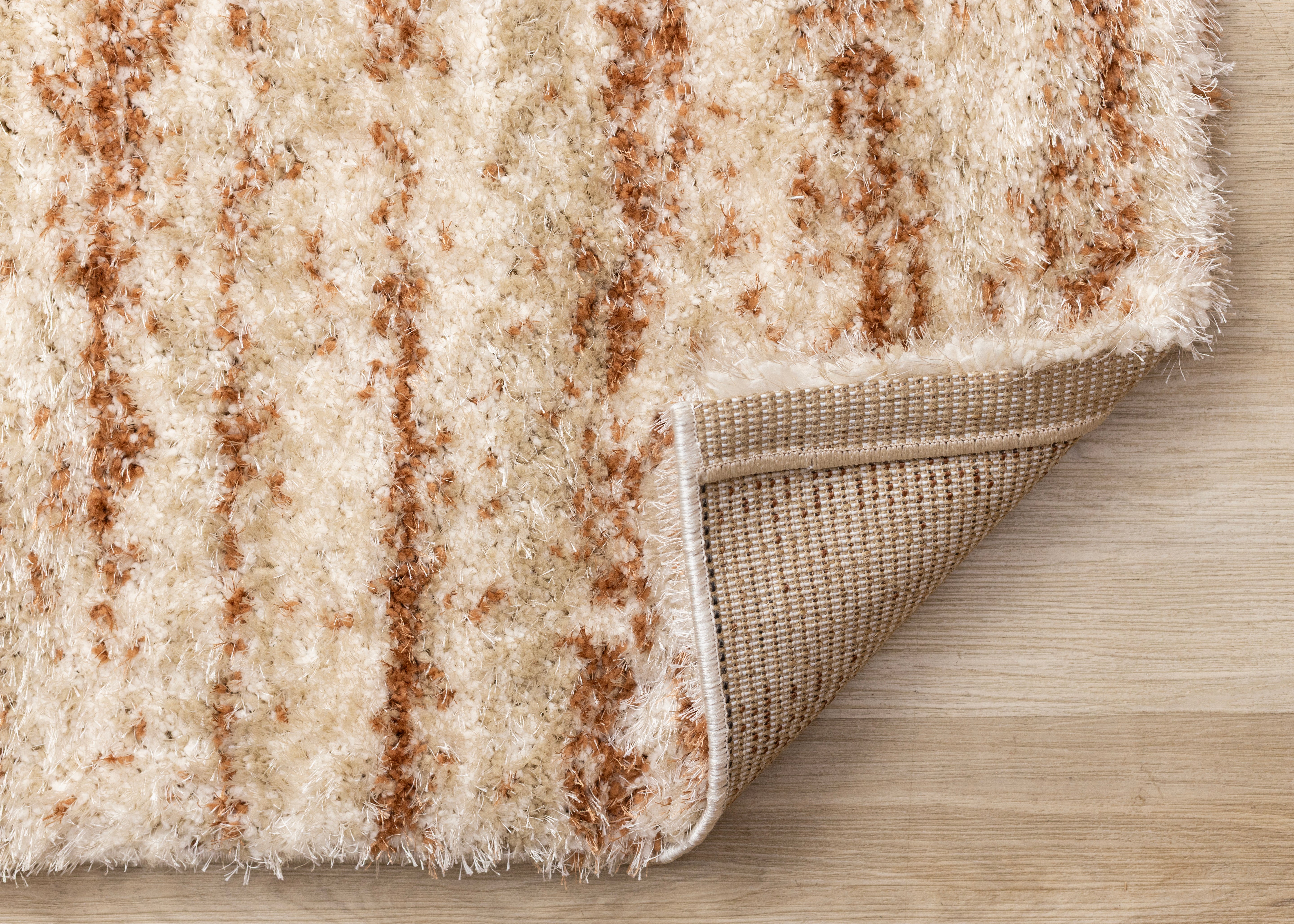 Posh Orange Cream Taupe Distressed Striped Rug