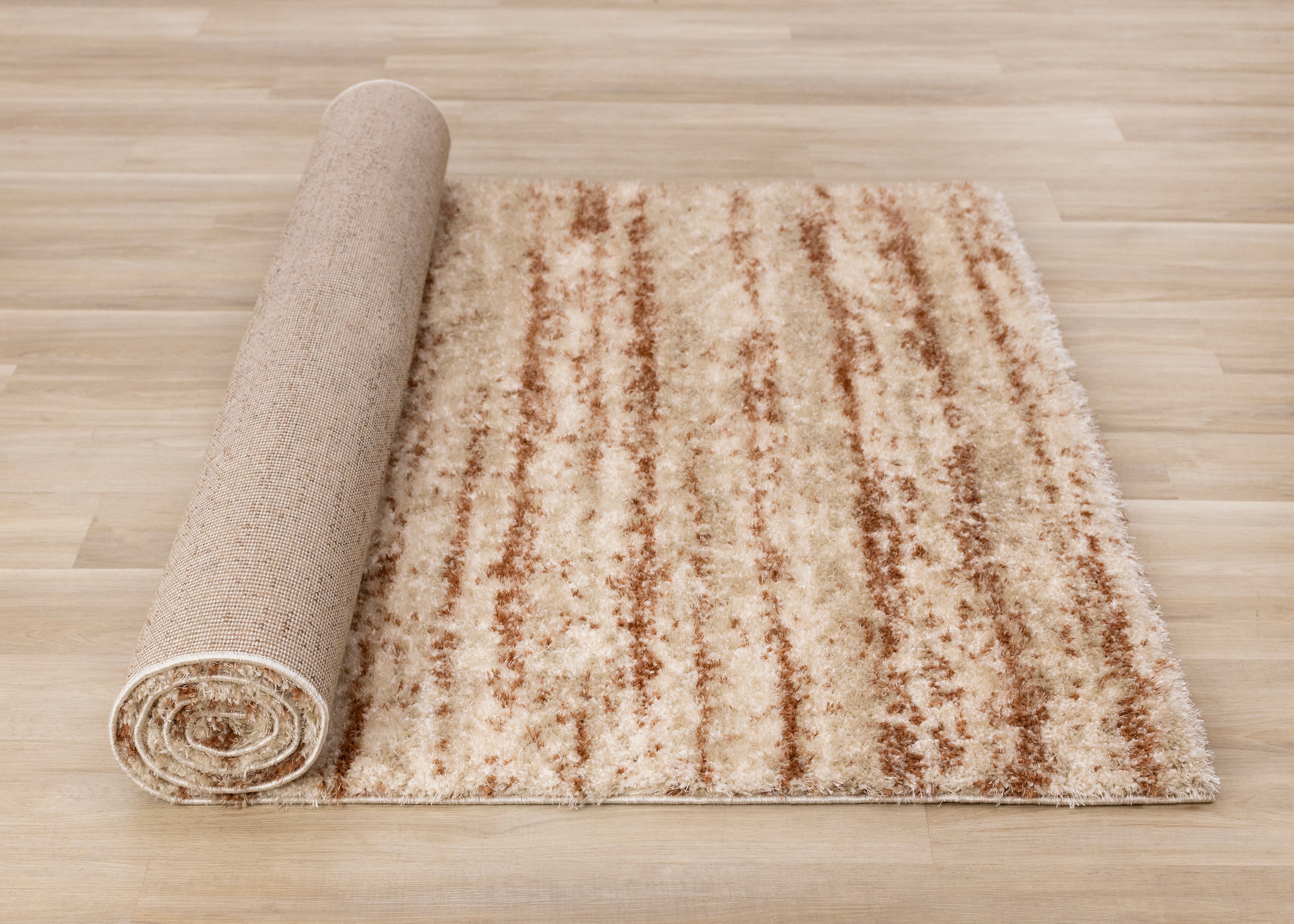 Posh Orange Cream Taupe Distressed Striped Rug