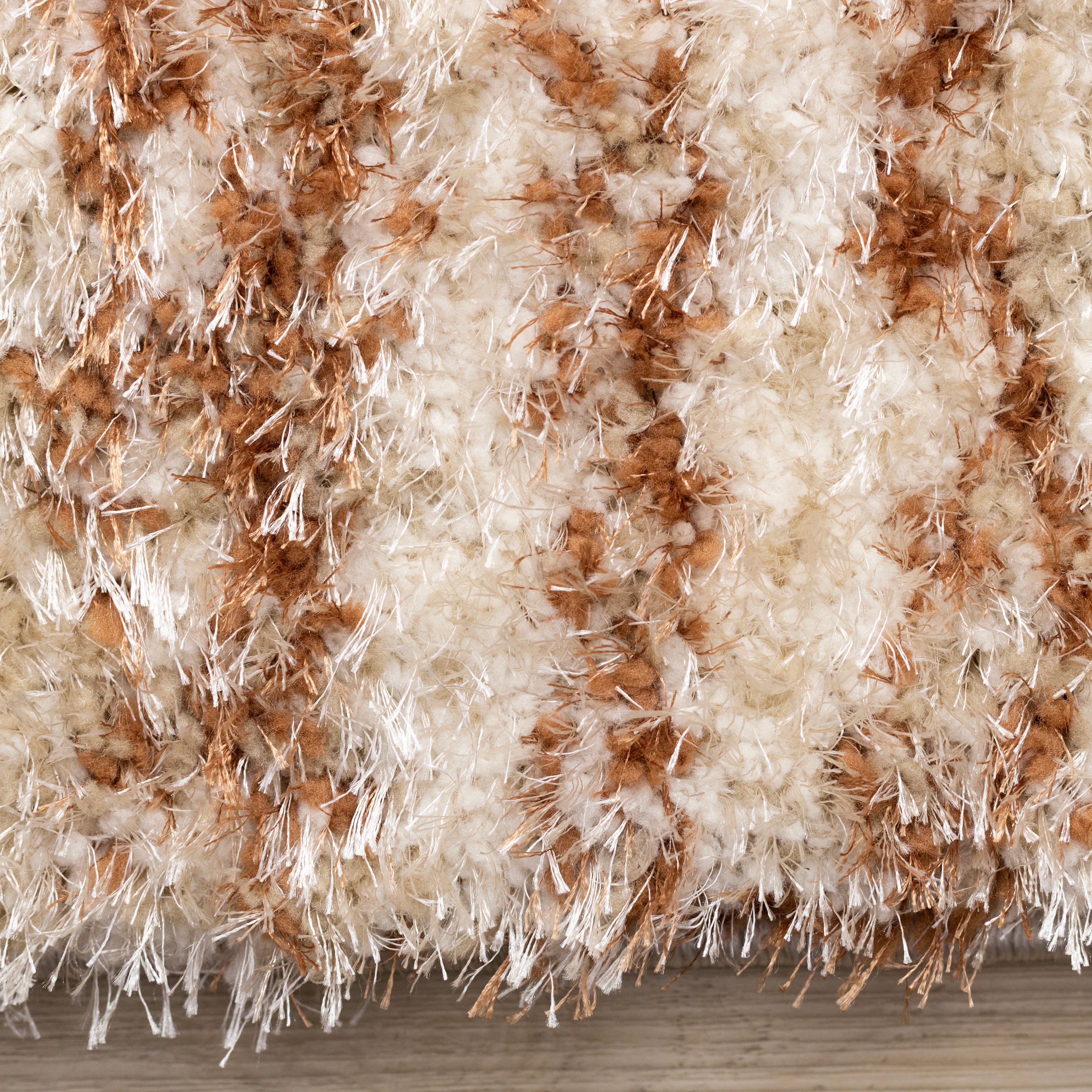 Posh Orange Cream Taupe Distressed Striped Rug