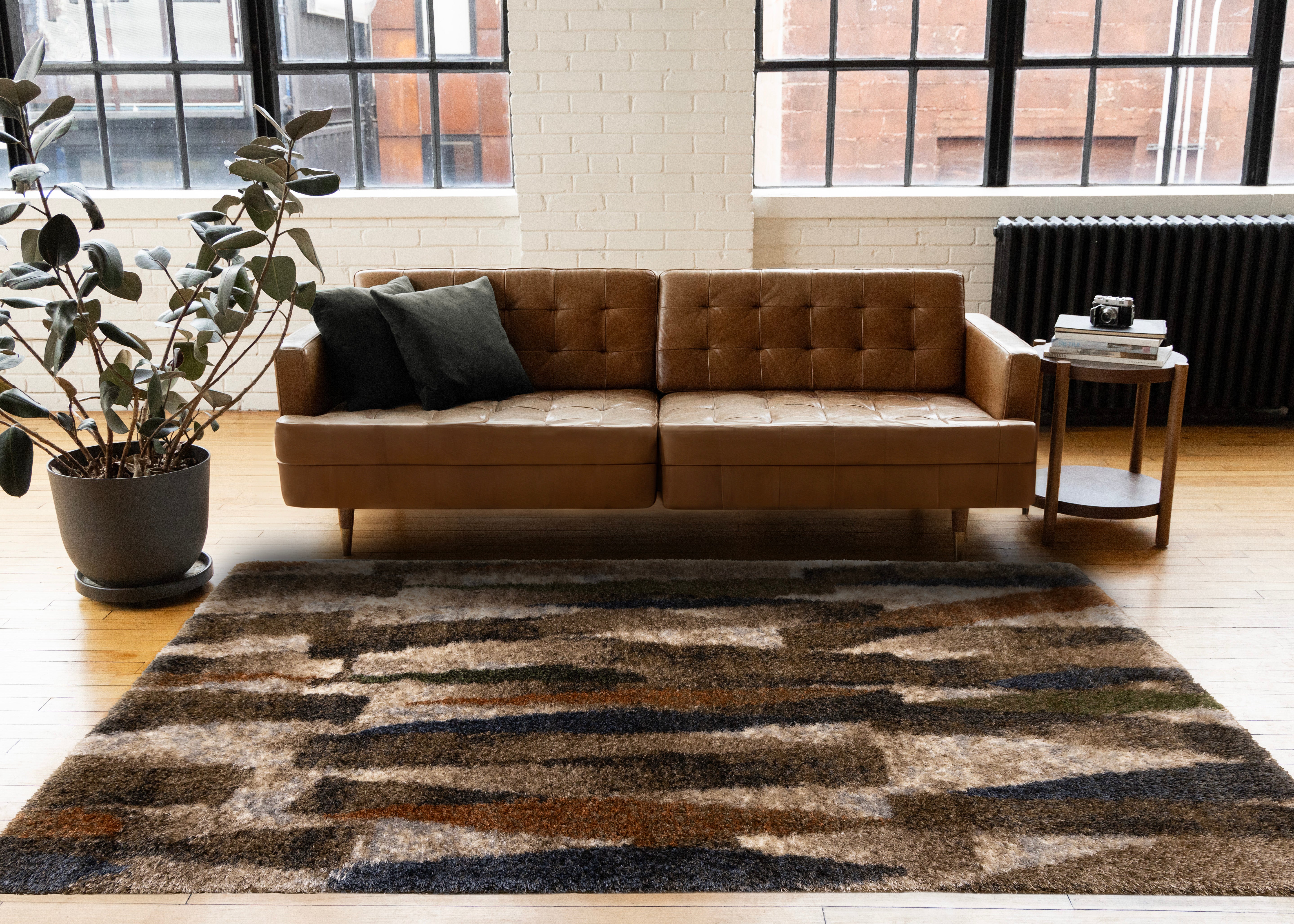 Posh Blue Orange Green Brown Brush Strokes Design Rug