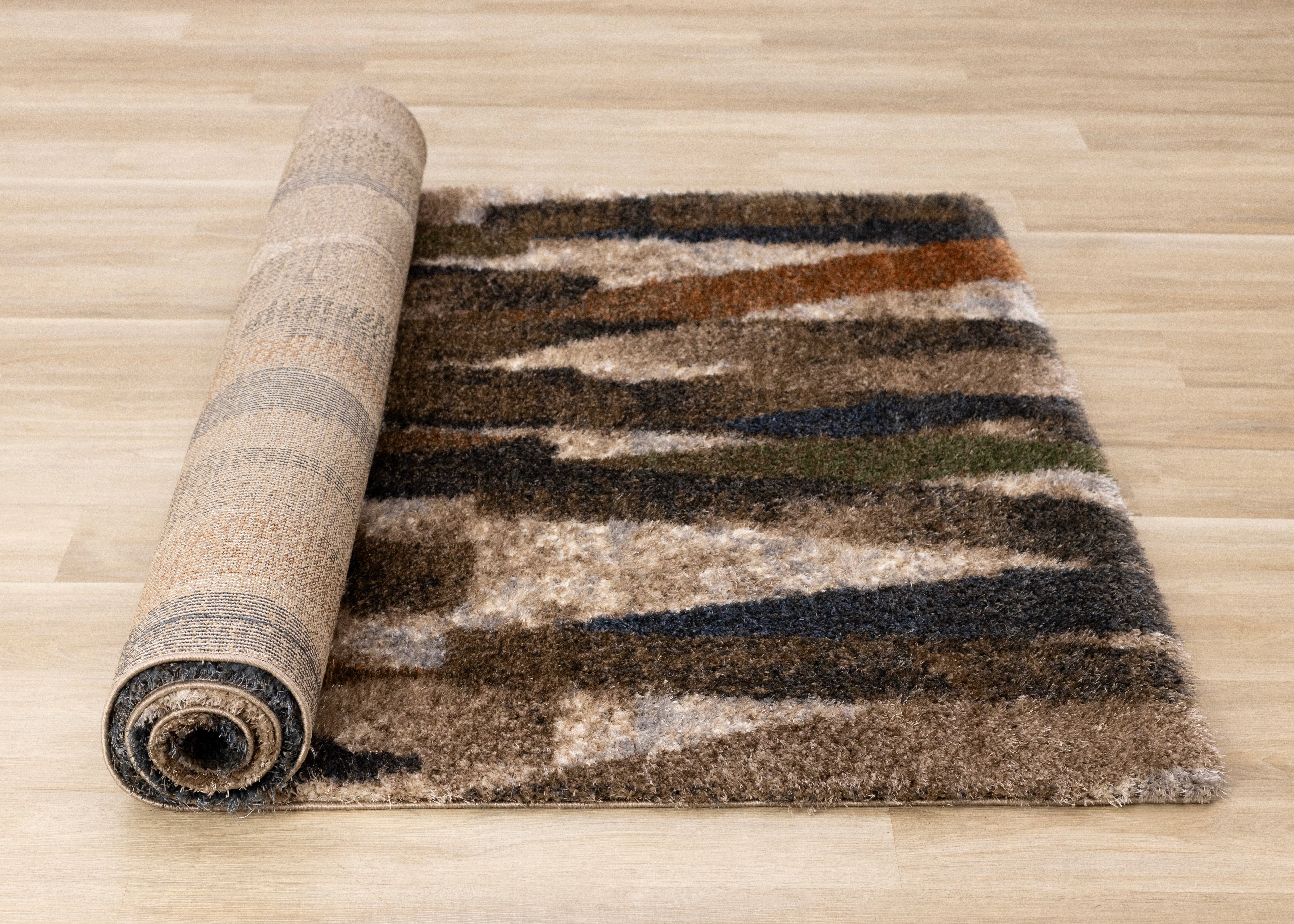 Posh Blue Orange Green Brown Brush Strokes Design Rug