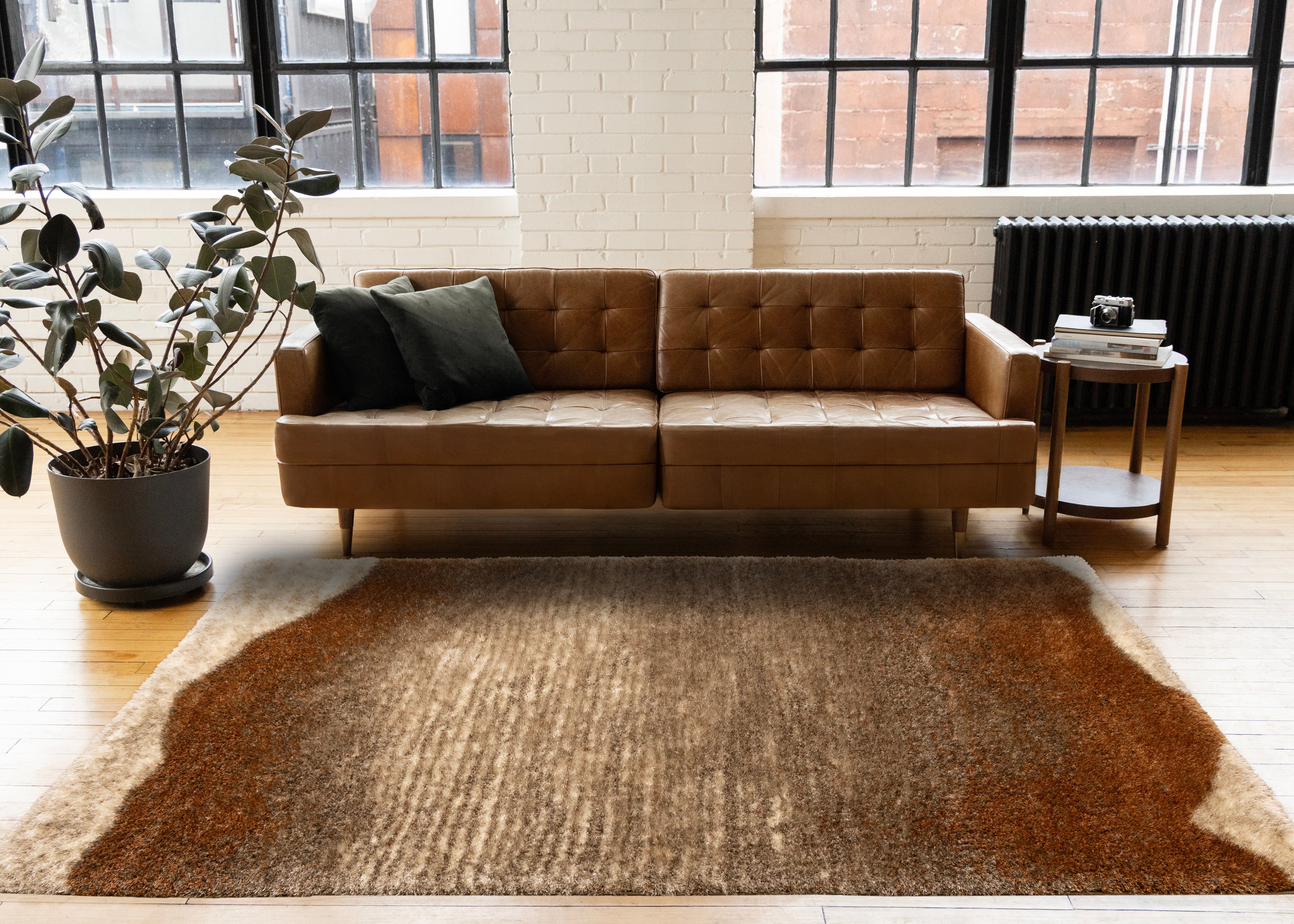 Posh Orange Taupe Cream Sandbanks Design Rug
