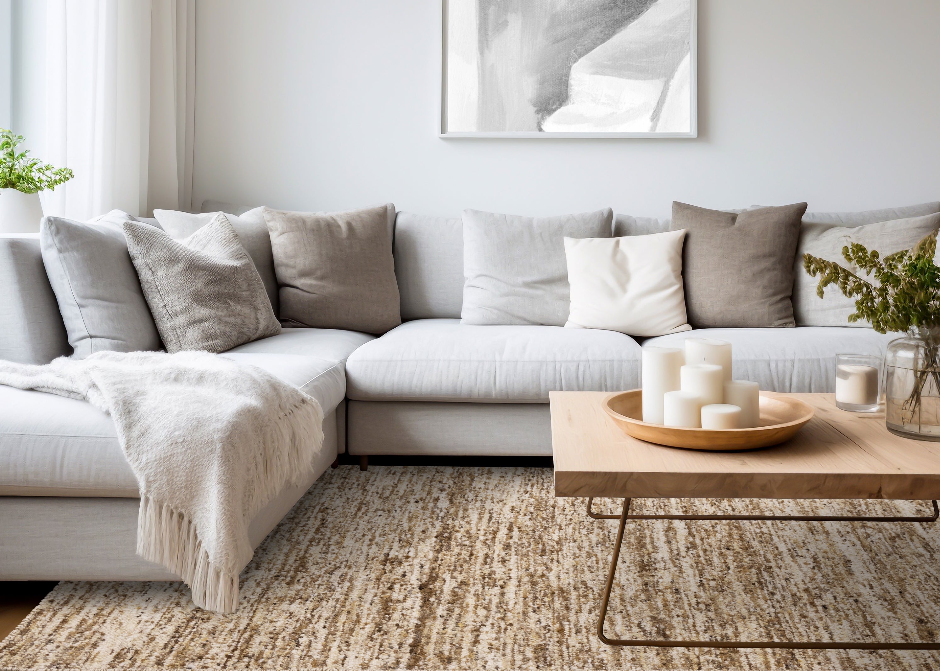 Ripple Brown Beige White Distressed Rug