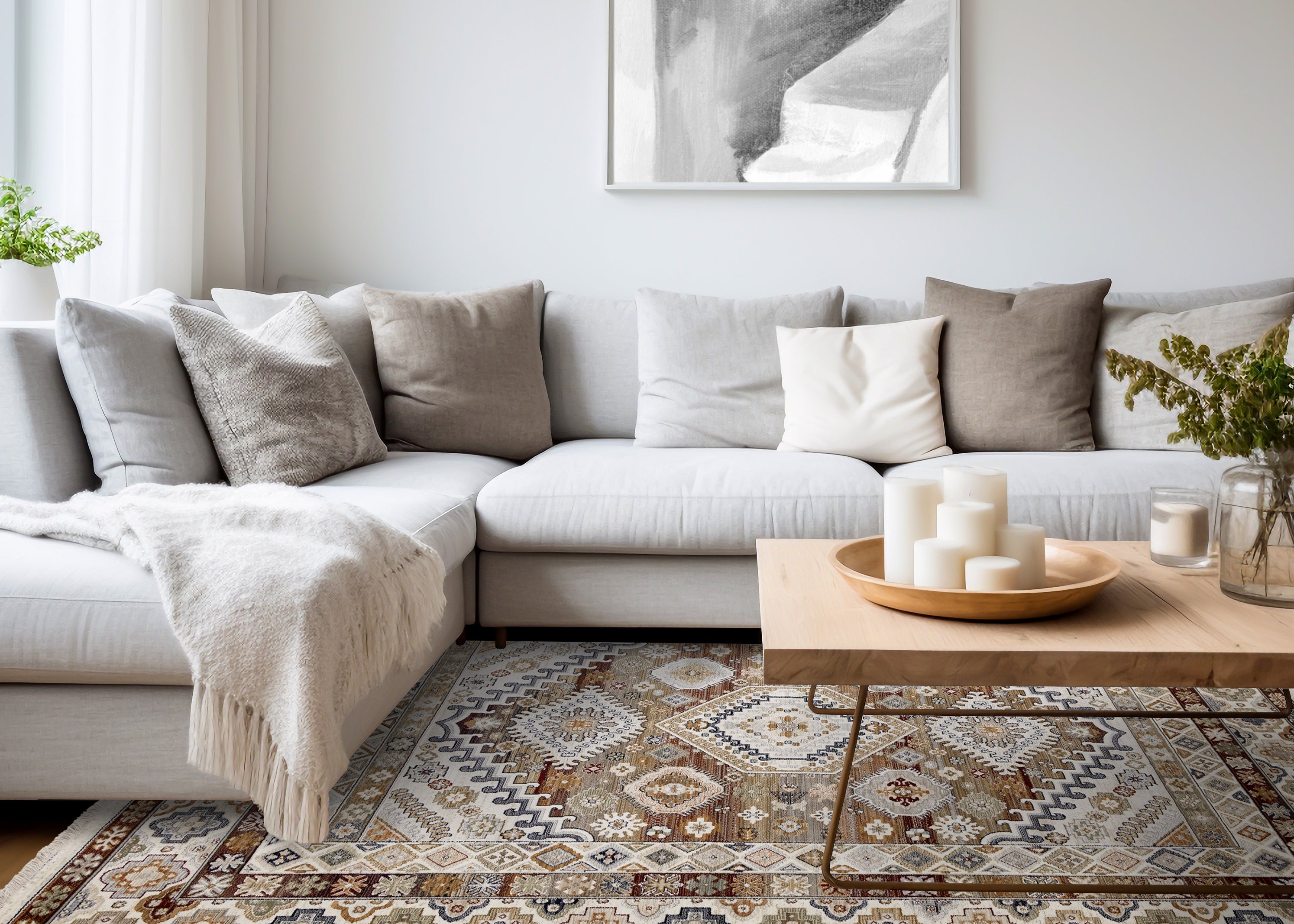 Samira Cream Red Orange Traditional Classic Border Rug