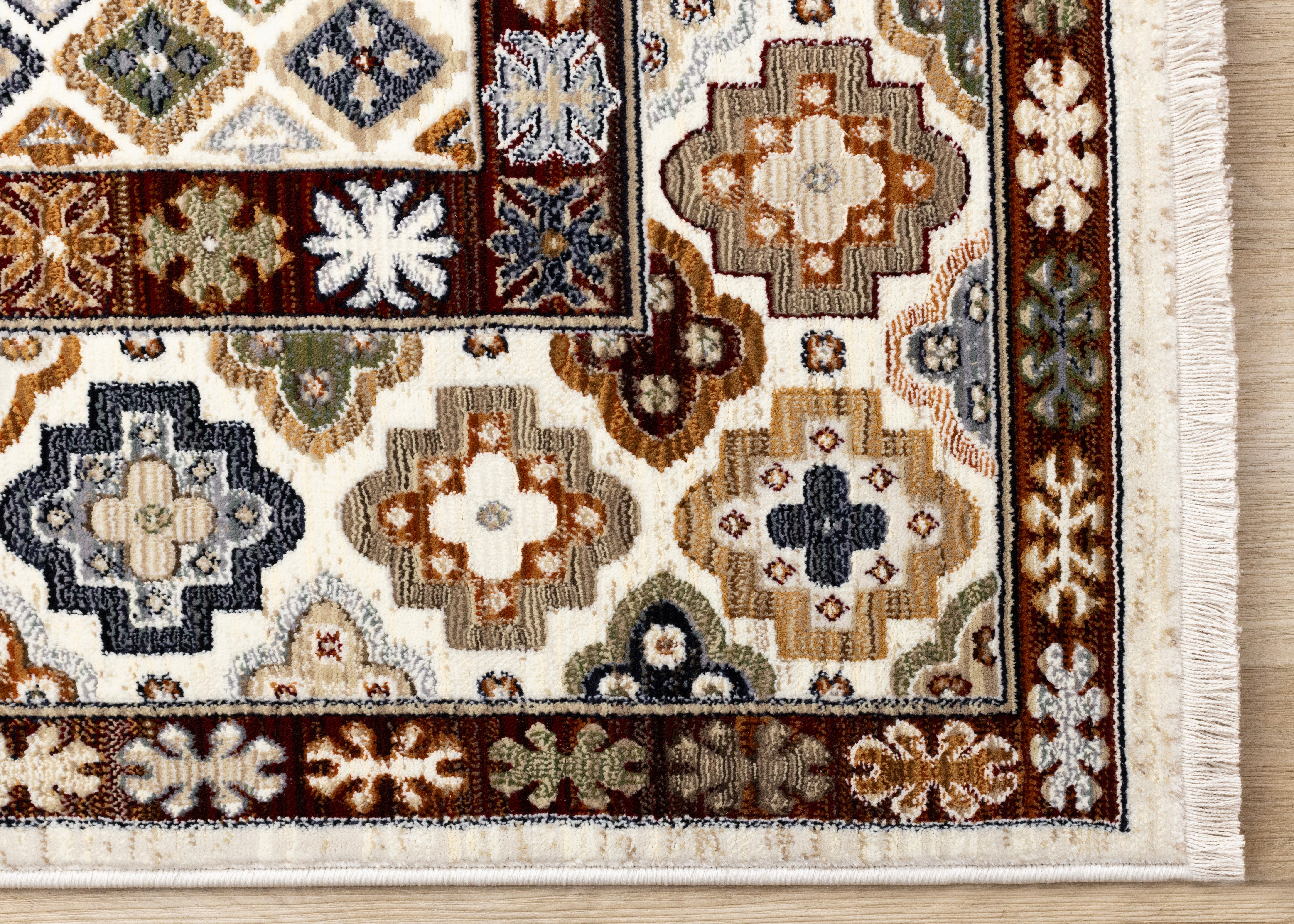 Samira Cream Red Orange Traditional Classic Border Rug