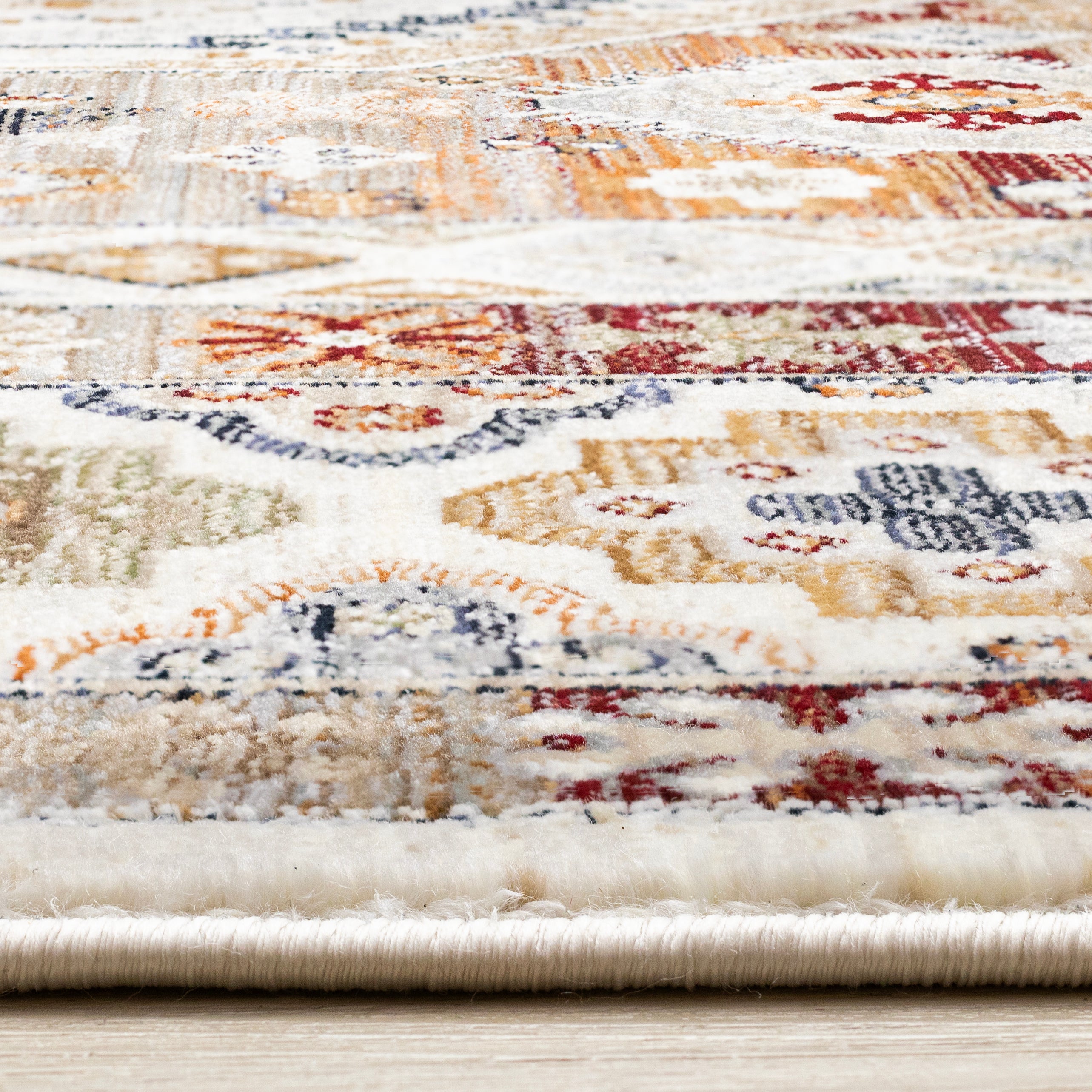 Samira Cream Red Orange Traditional Classic Border Rug