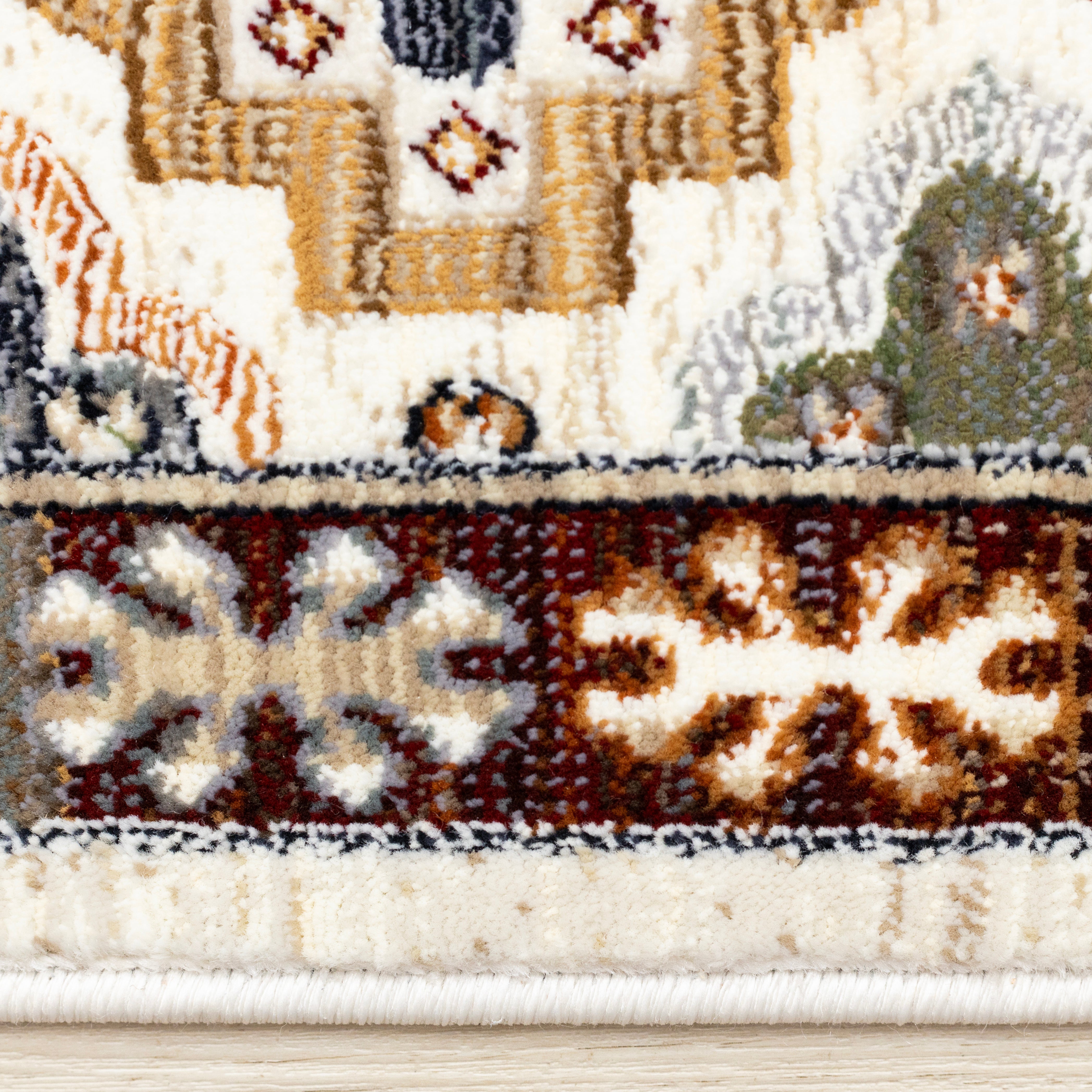 Samira Cream Red Orange Traditional Classic Border Rug