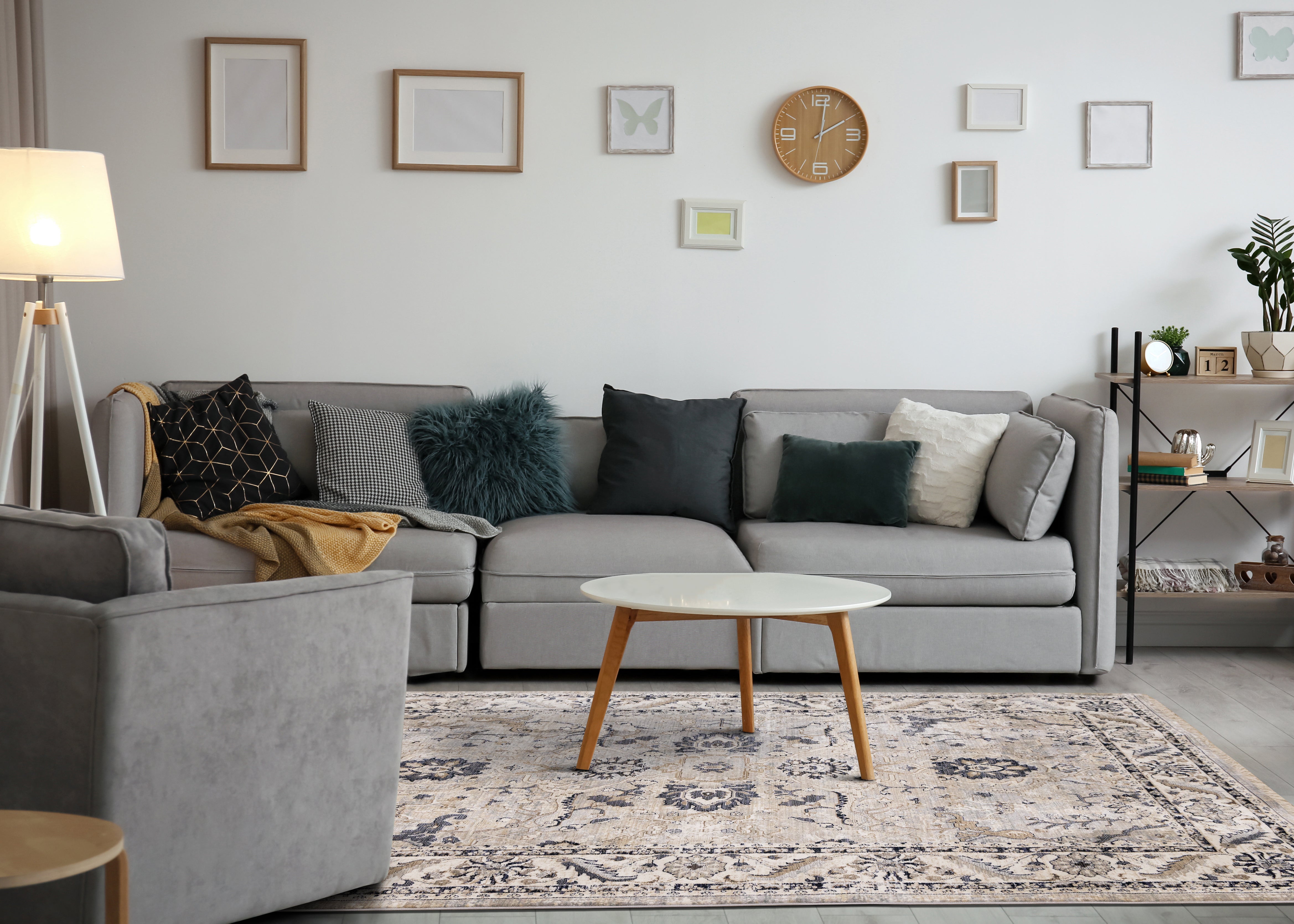 Samira Traditional Cream Blue Border Rug