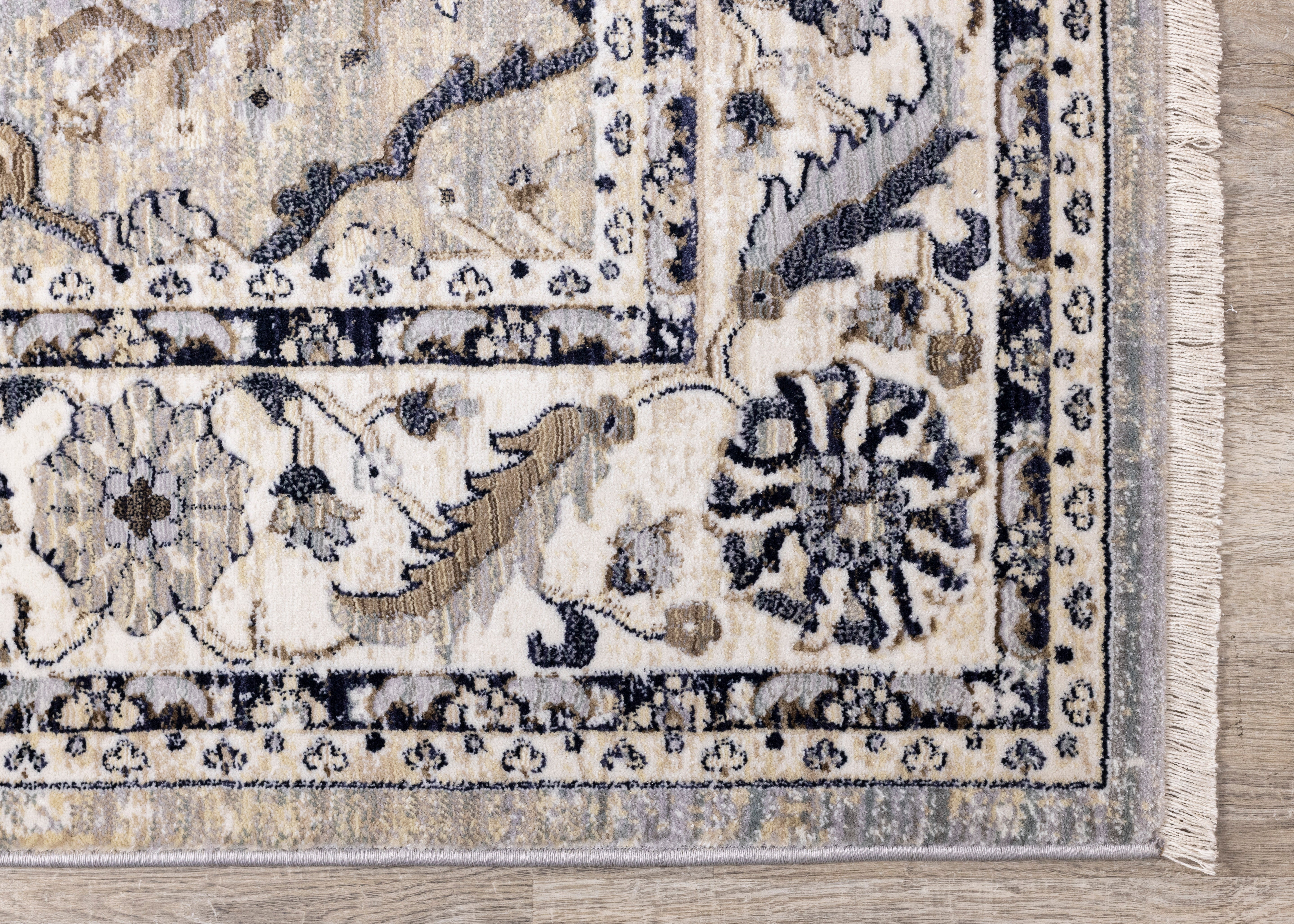 Samira Traditional Cream Blue Border Rug