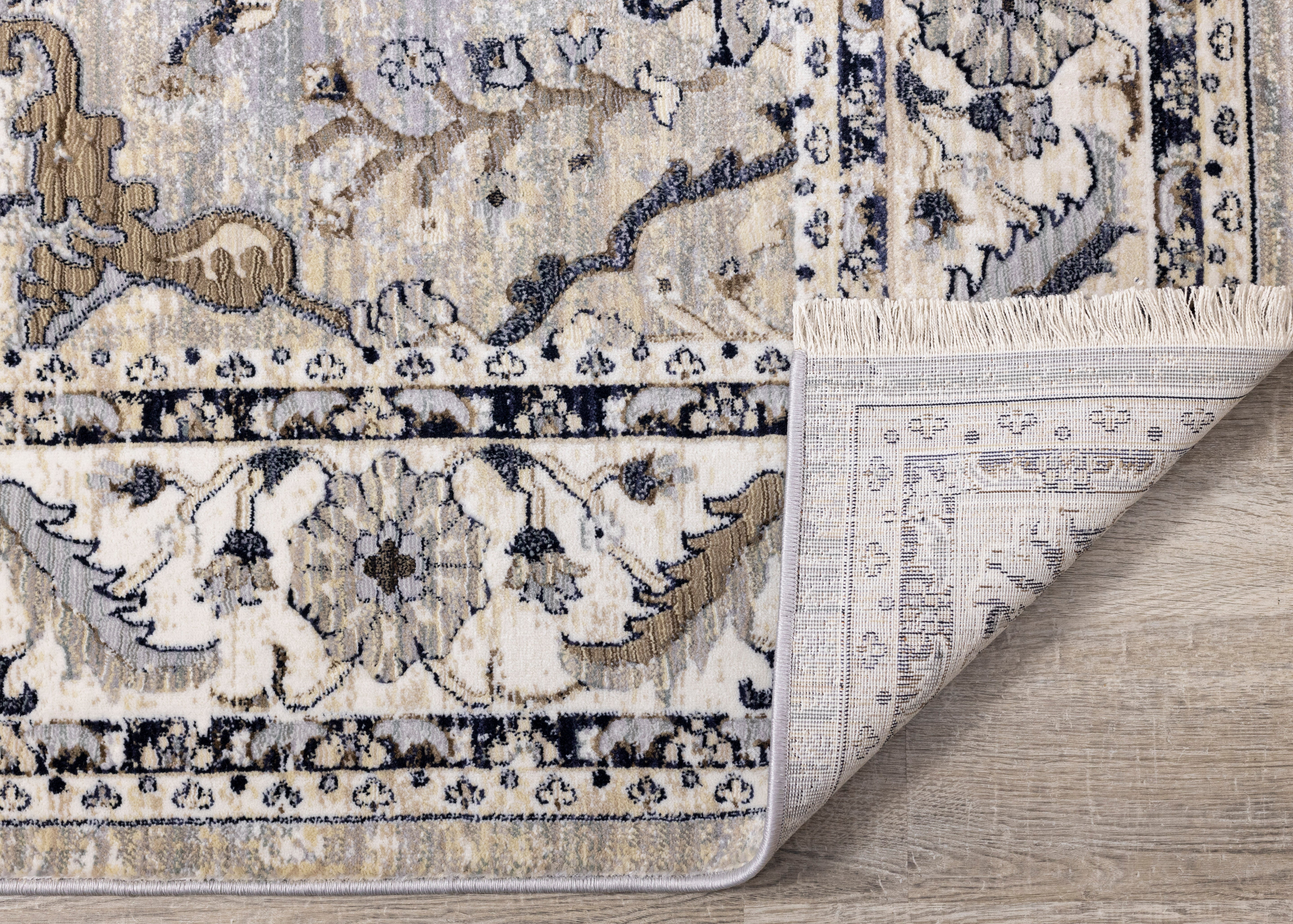 Samira Traditional Cream Blue Border Rug