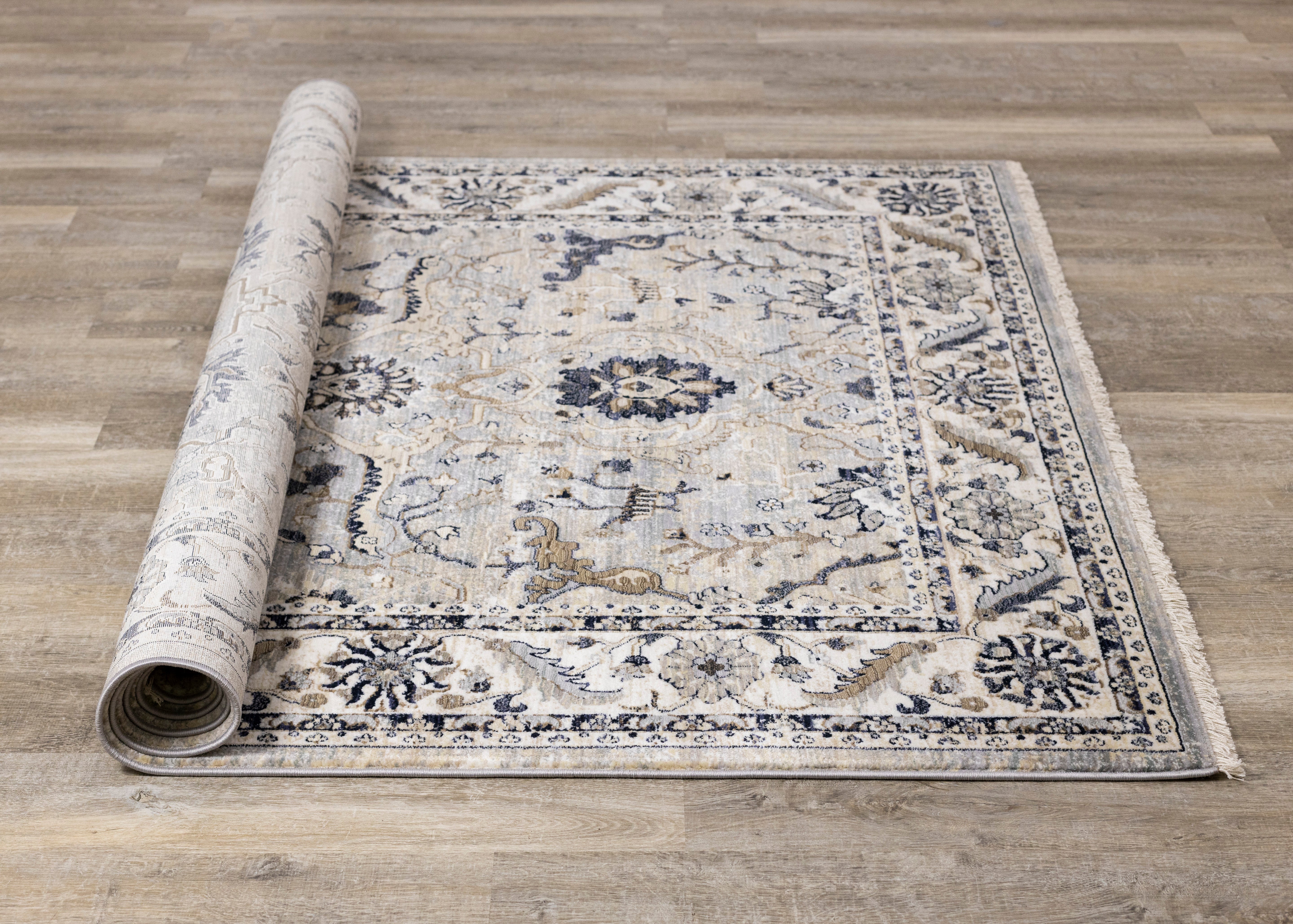 Samira Traditional Cream Blue Border Rug
