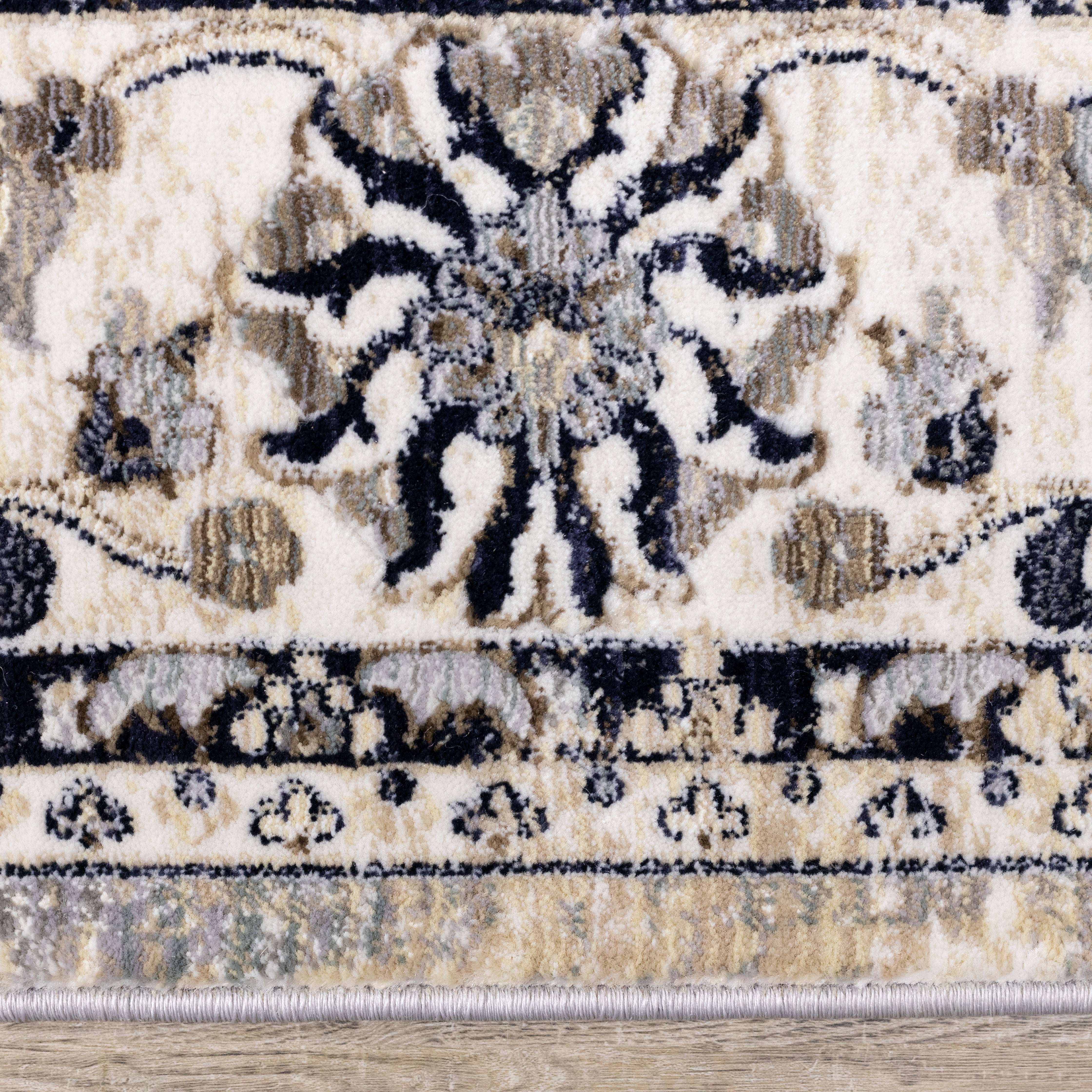 Samira Traditional Cream Blue Border Rug