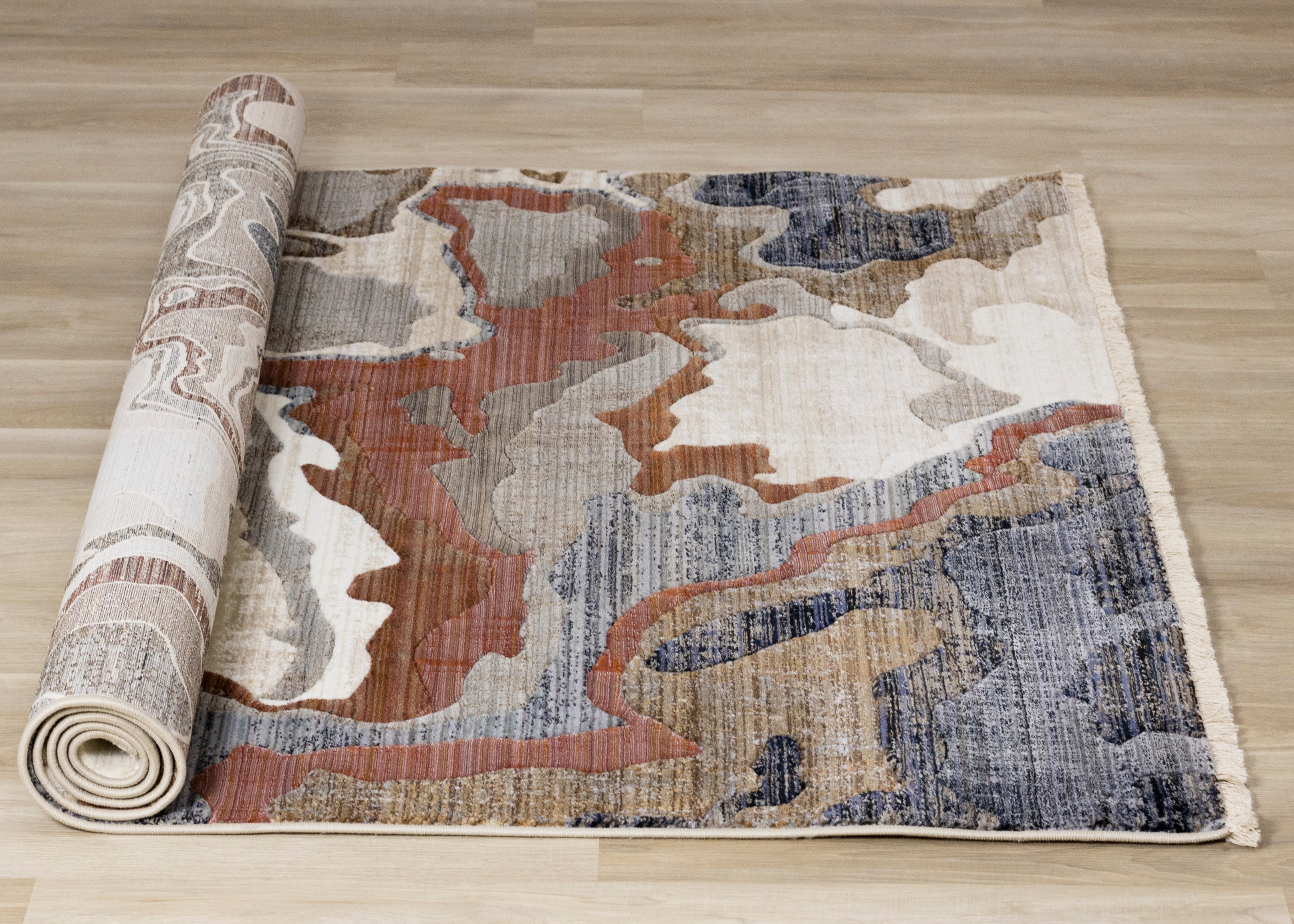 Samira Beige Brown Blue Acrylic Pour Rug