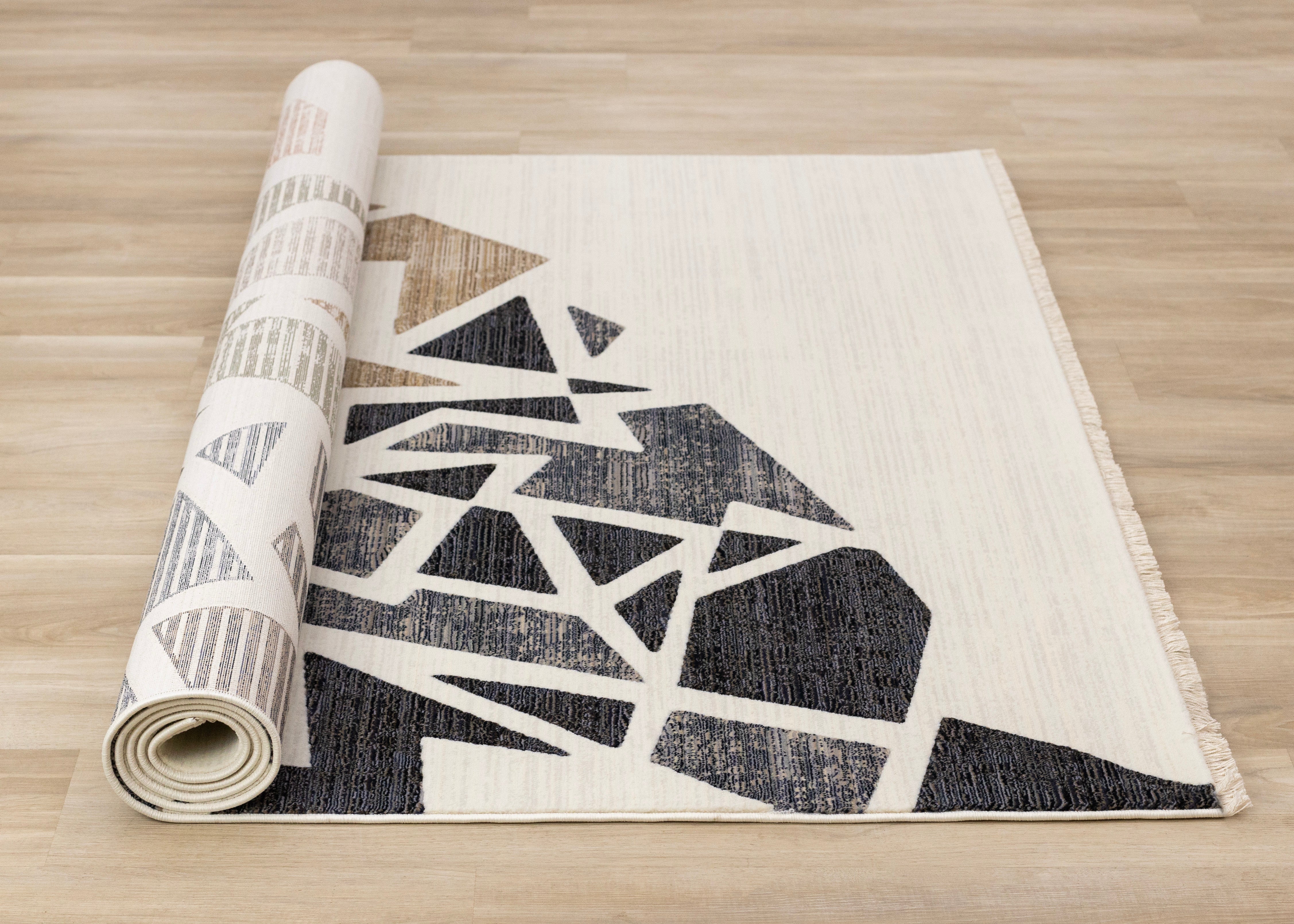 Samira Cream Blue Red Shattered Glass Design Rug