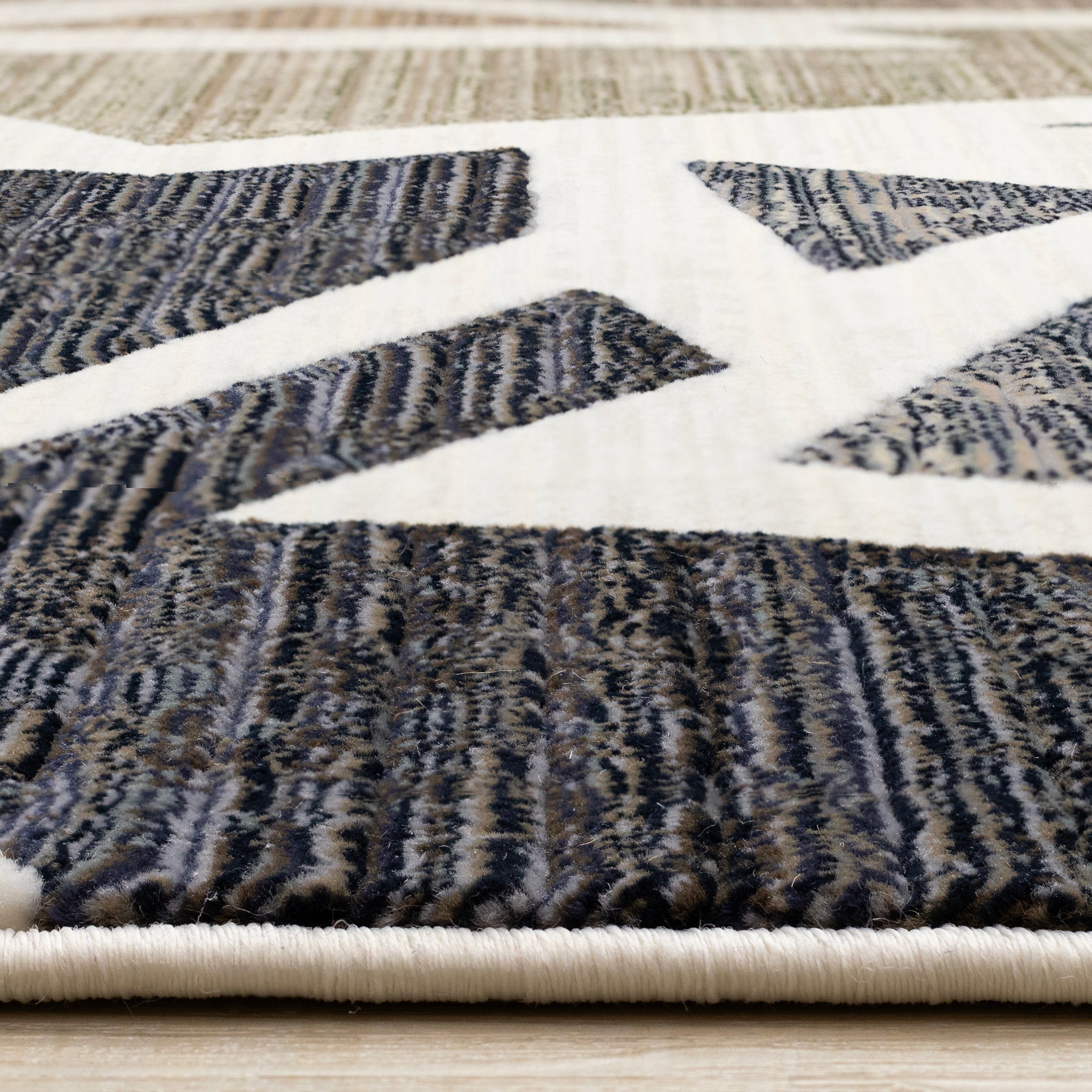 Samira Cream Blue Red Shattered Glass Design Rug