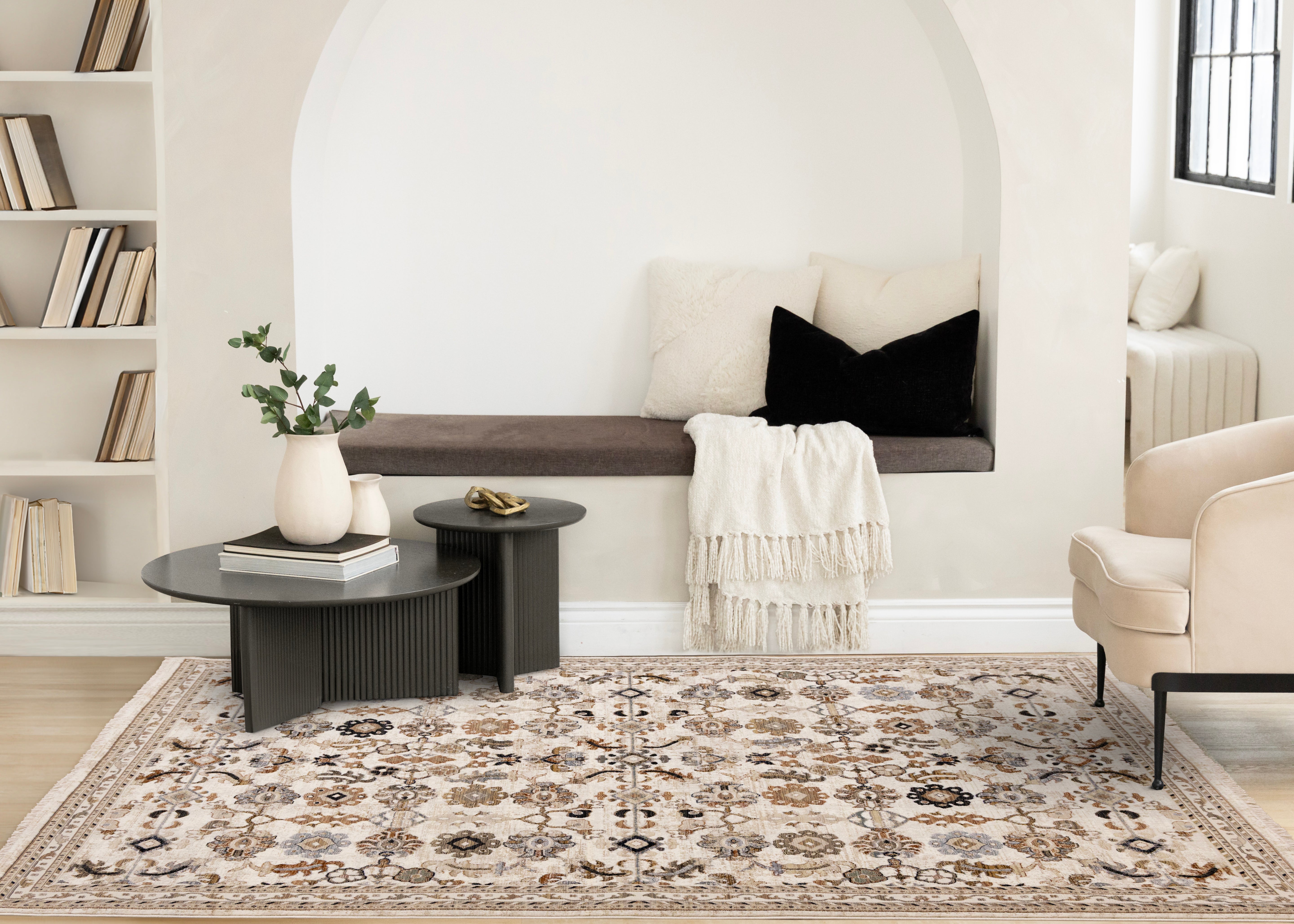 Samira Beige Orange Black Cream Classic Traditional Rug