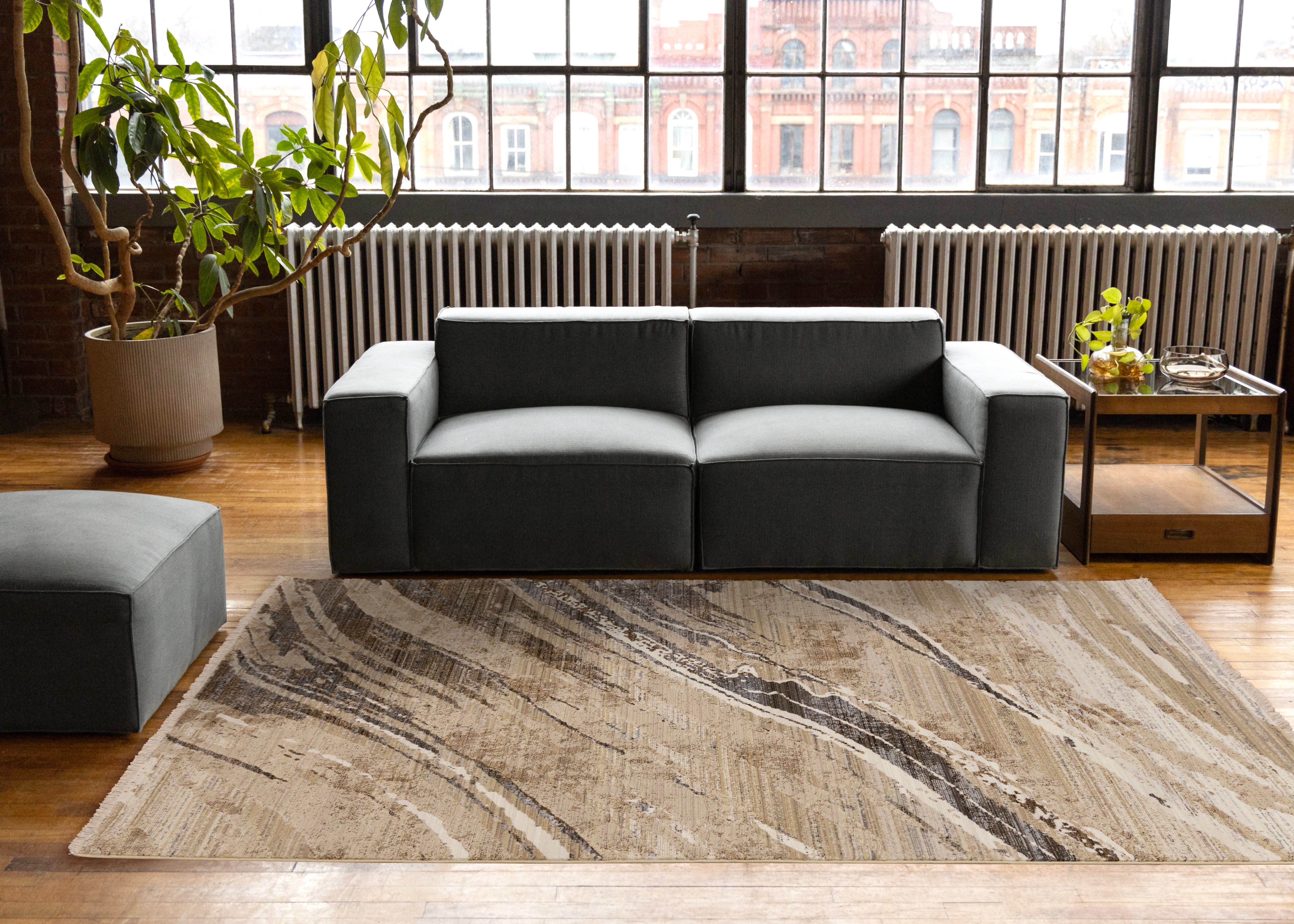 Samira Beige Brown Grey Distressed Organic Lines