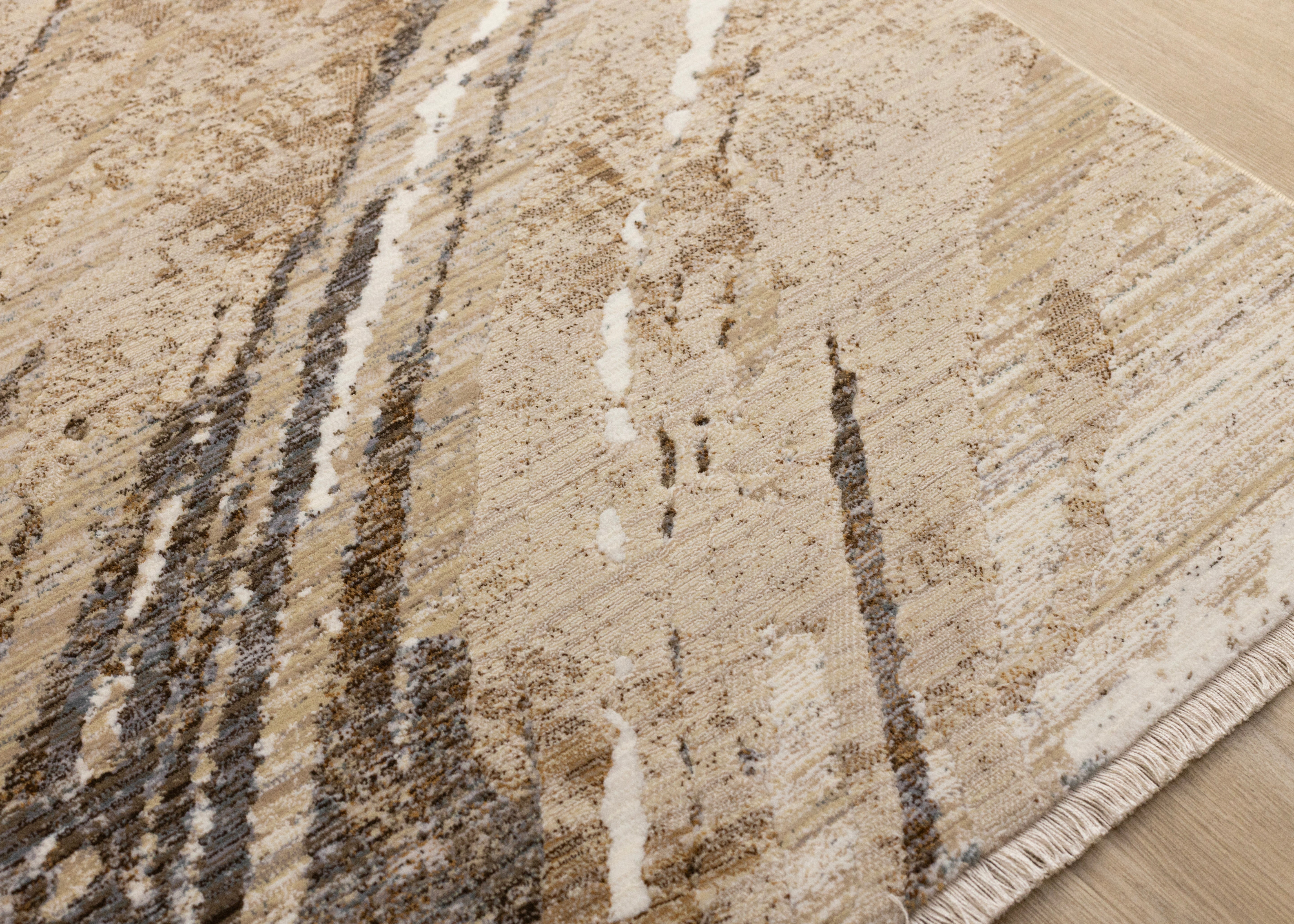 Samira Beige Brown Grey Distressed Organic Lines