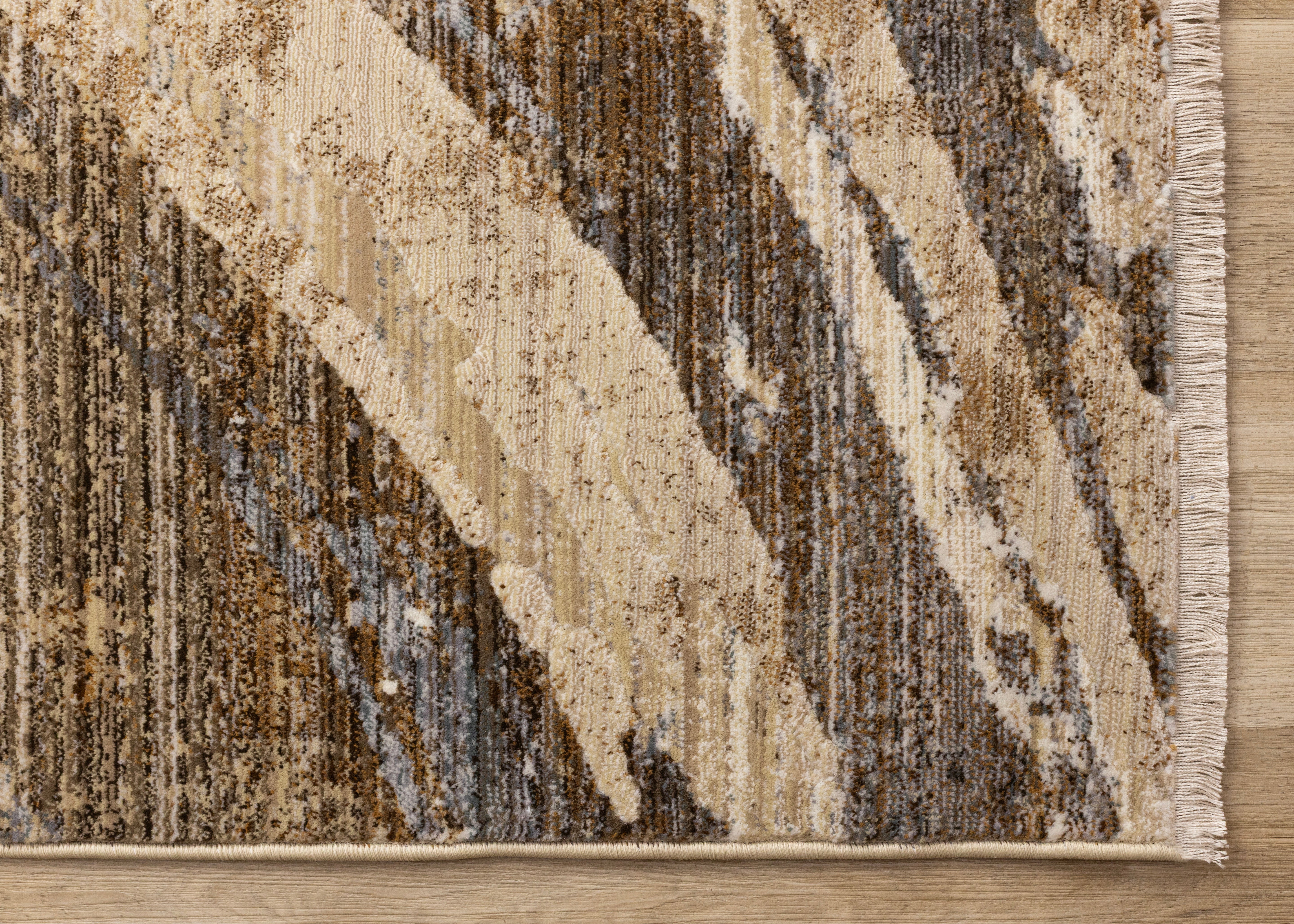 Samira Beige Brown Grey Distressed Organic Lines