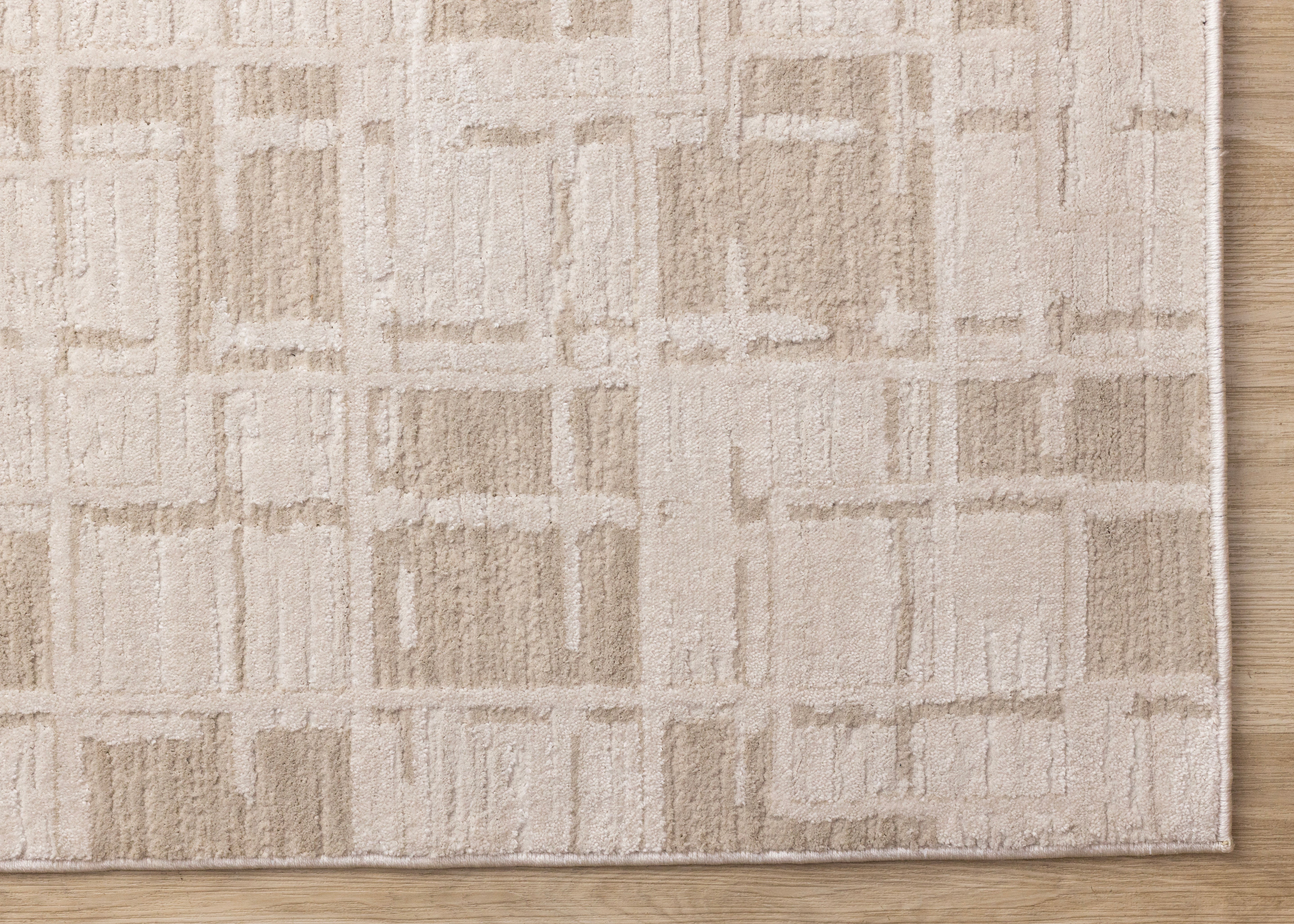 Sawyer Taupe White Distressed Grid Shapes Design