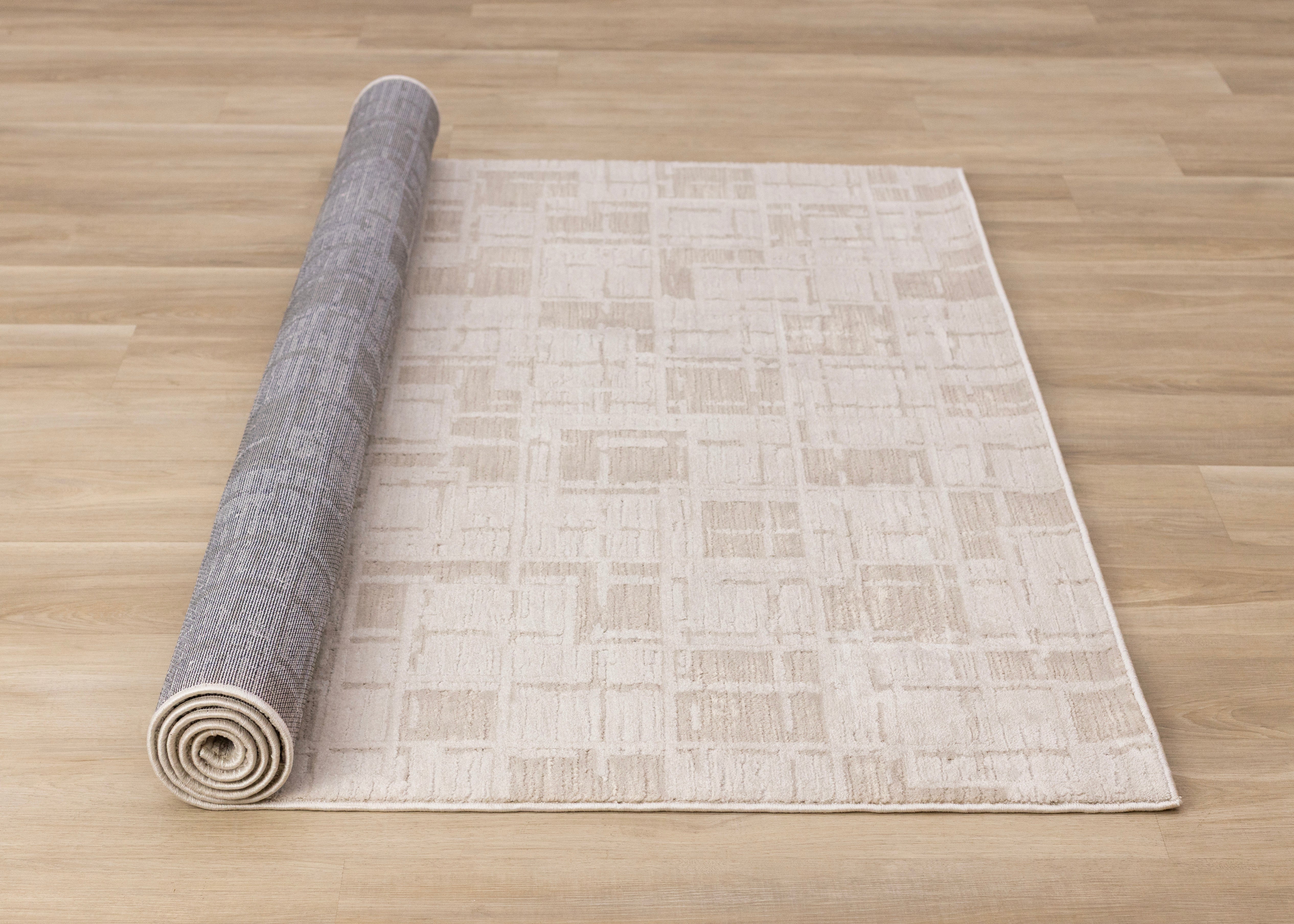 Sawyer Taupe White Distressed Grid Shapes Design