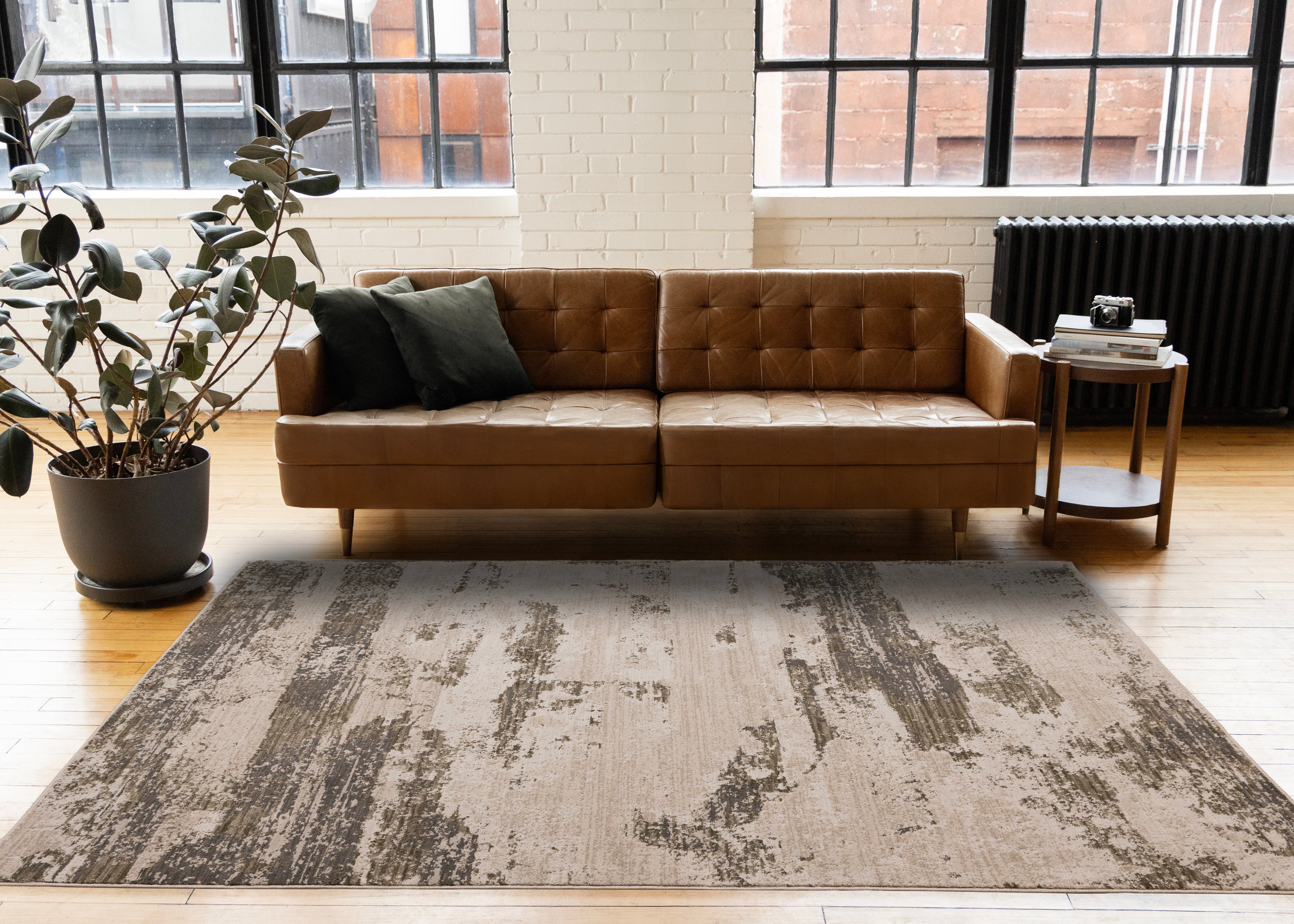 Sawyer White Green Grey Organic Distressed Design Rug