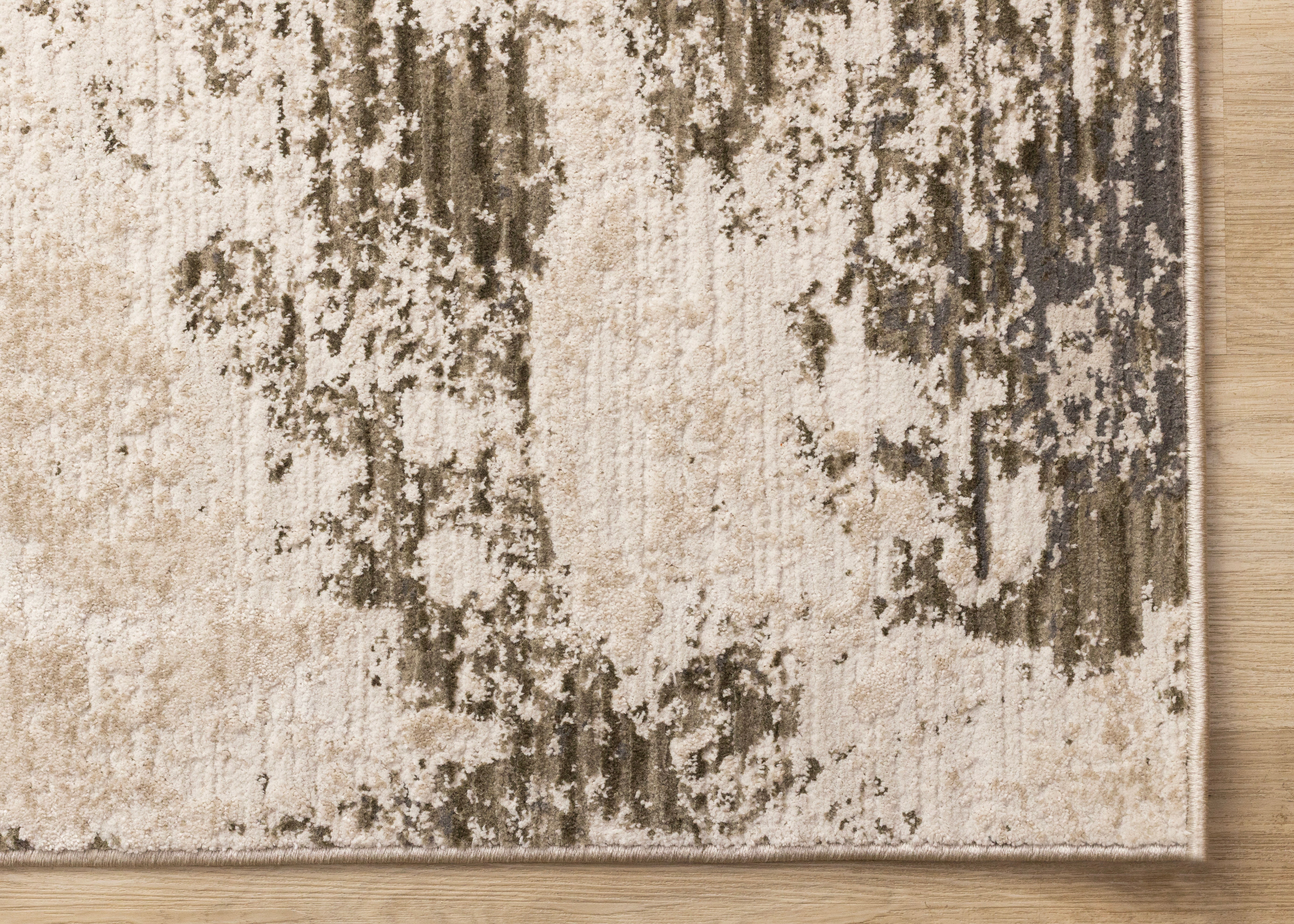 Sawyer White Green Grey Organic Distressed Design Rug