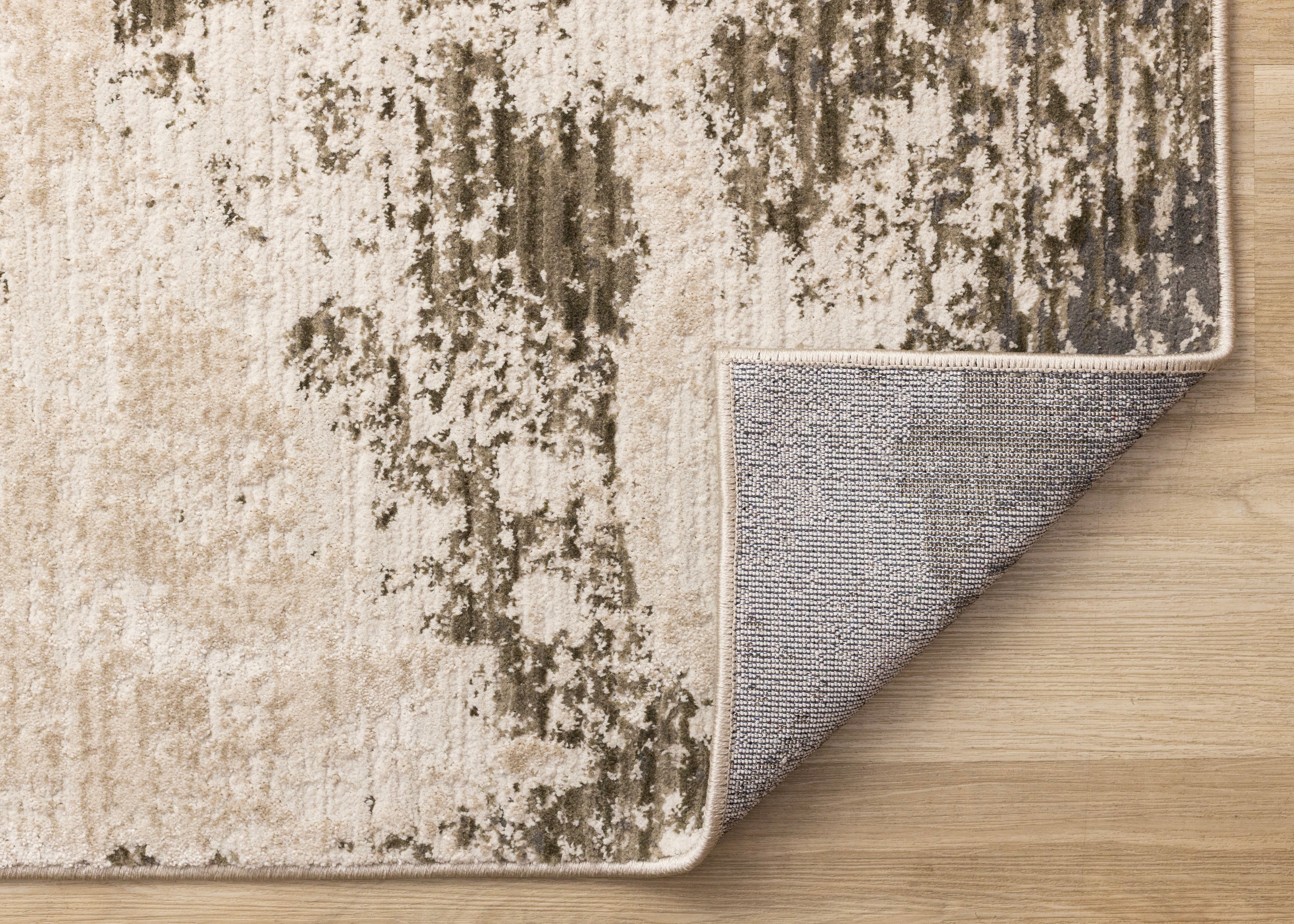 Sawyer White Green Grey Organic Distressed Design Rug