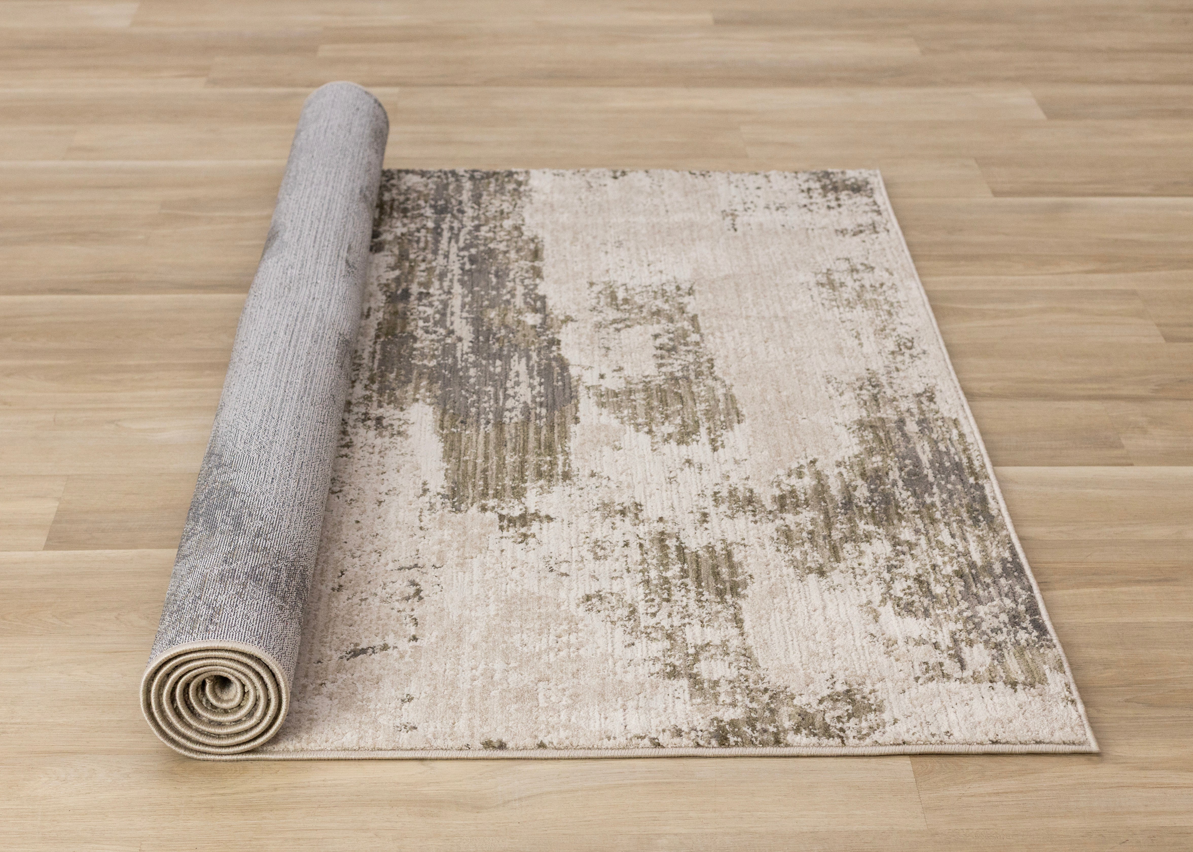 Sawyer White Green Grey Organic Distressed Design Rug