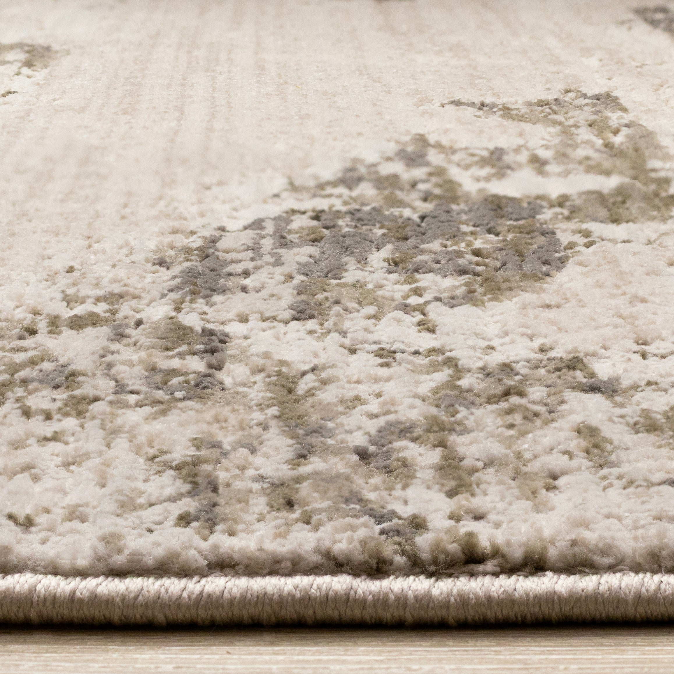 Sawyer White Green Grey Organic Distressed Design Rug