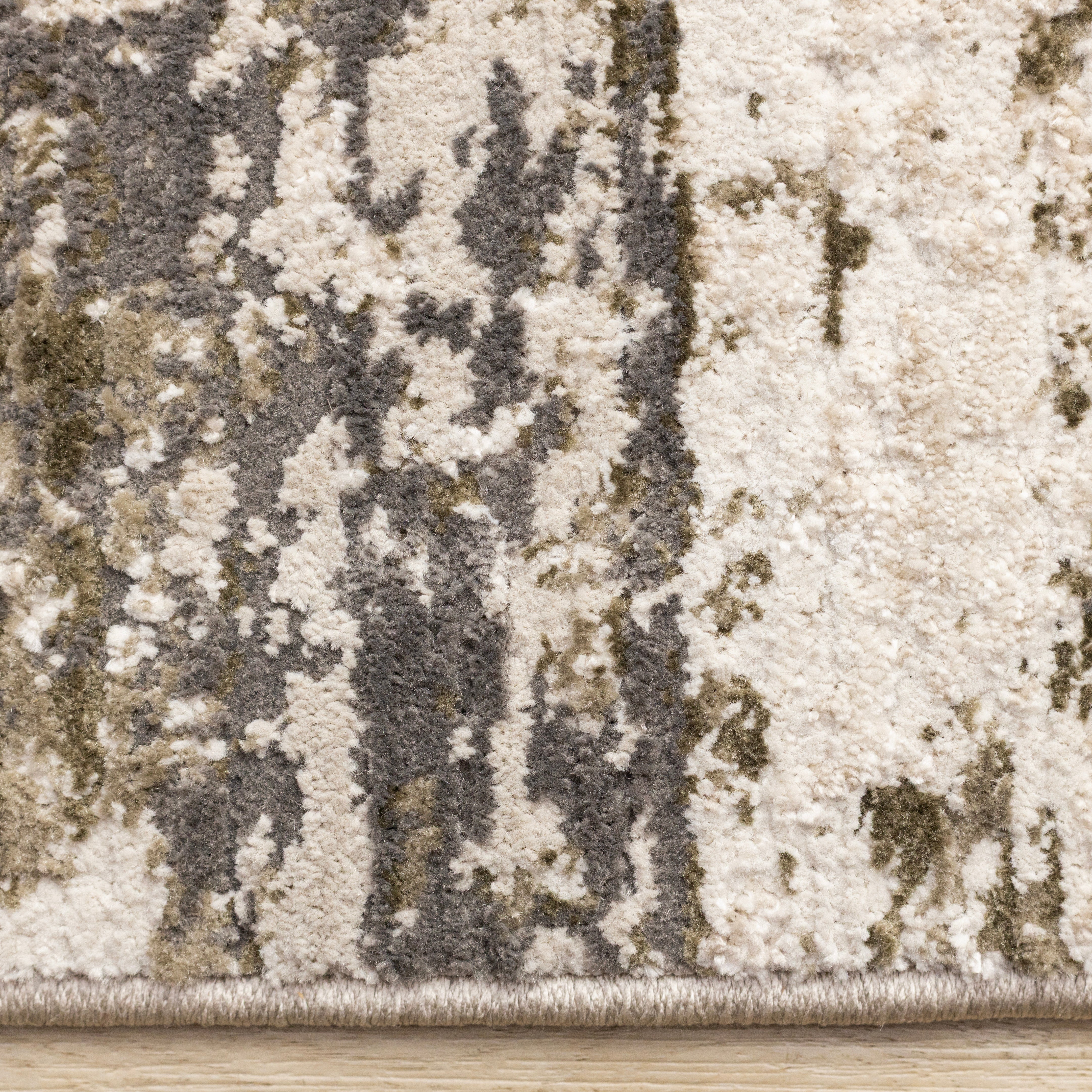 Sawyer White Green Grey Organic Distressed Design Rug