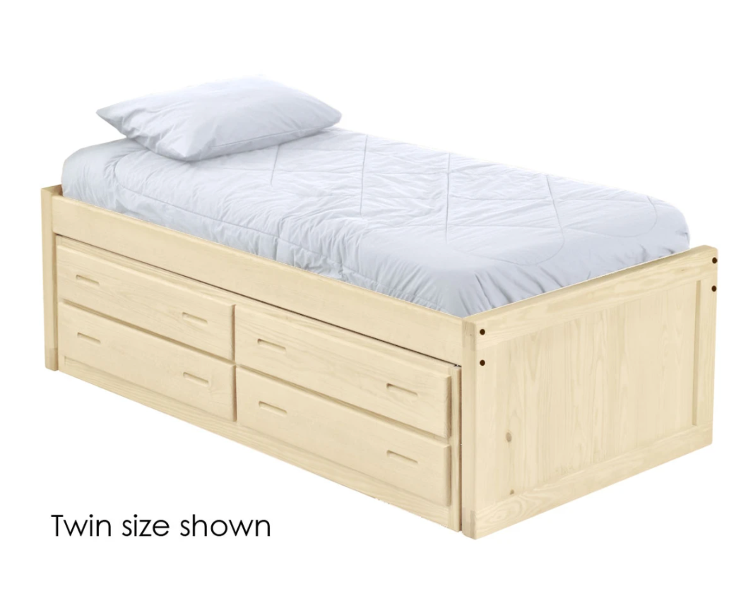 Captain's Bed With 4 Drawer Unit, Twin, 26" Headboard and Footboard,By Crate Designs. 4010