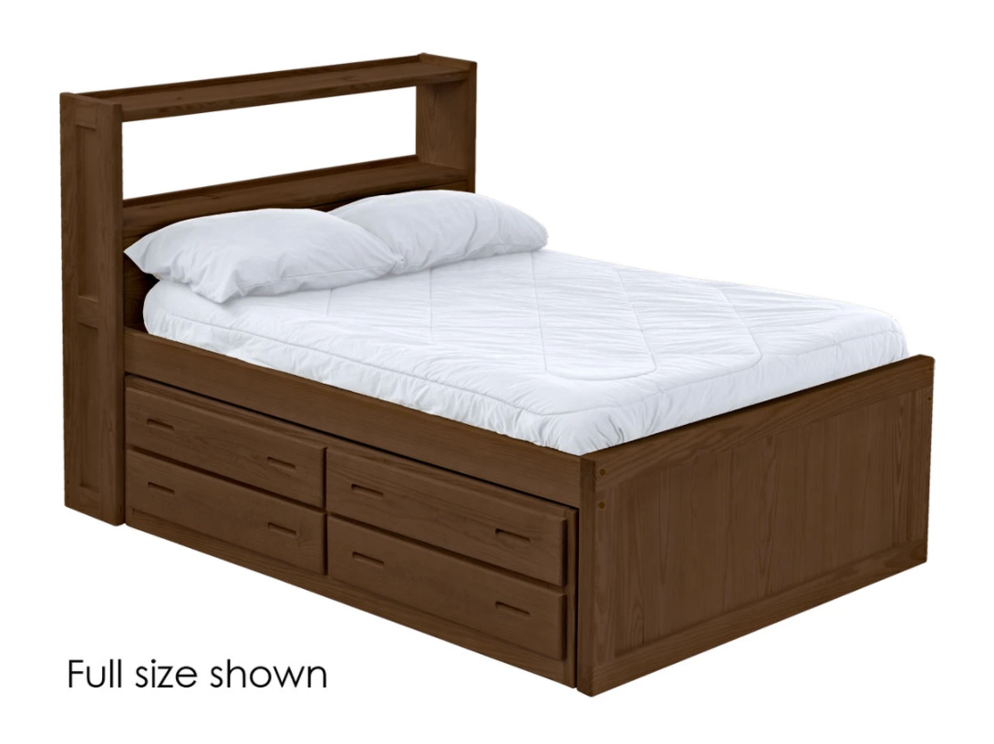 Captain's Bookcase Bed with Drawers, Queen, By Crate Designs. 4555