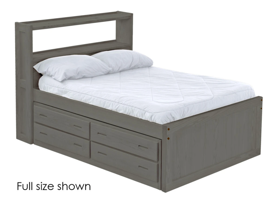 Captain's Bookcase Bed with Drawers, Queen, By Crate Designs. 4555