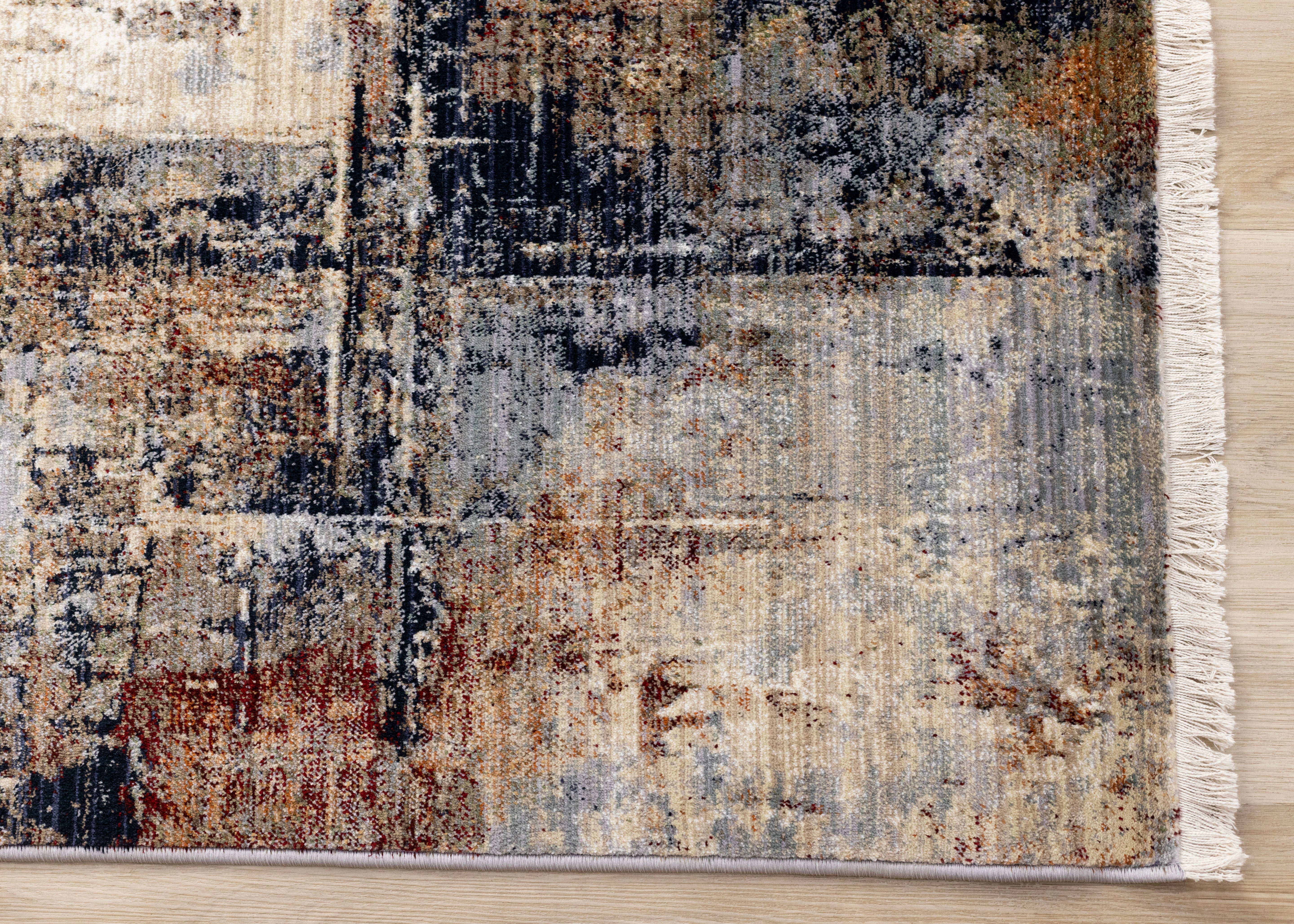 Serene Red Blue Beige Layered Distressed Rug