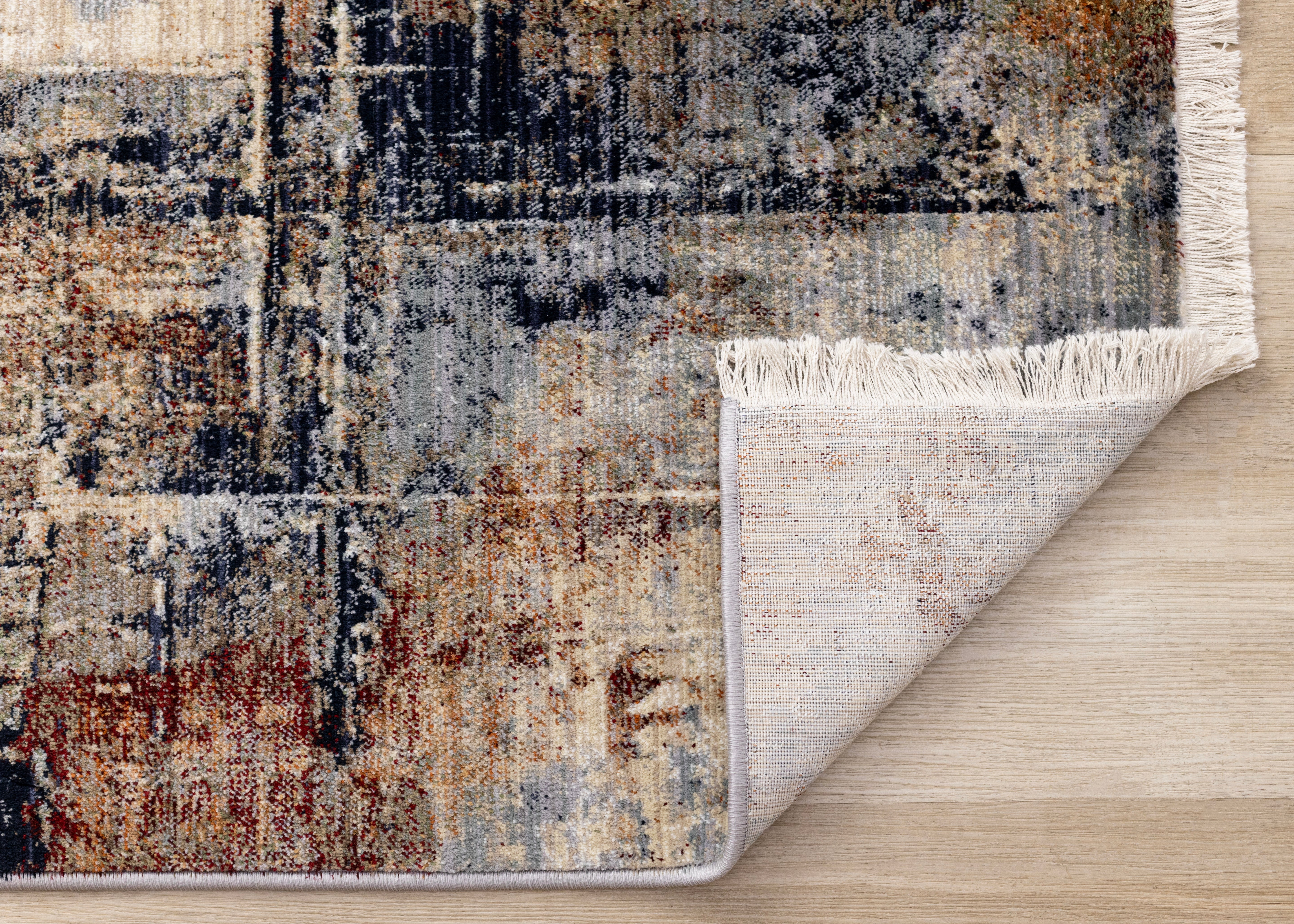 Serene Red Blue Beige Layered Distressed Rug