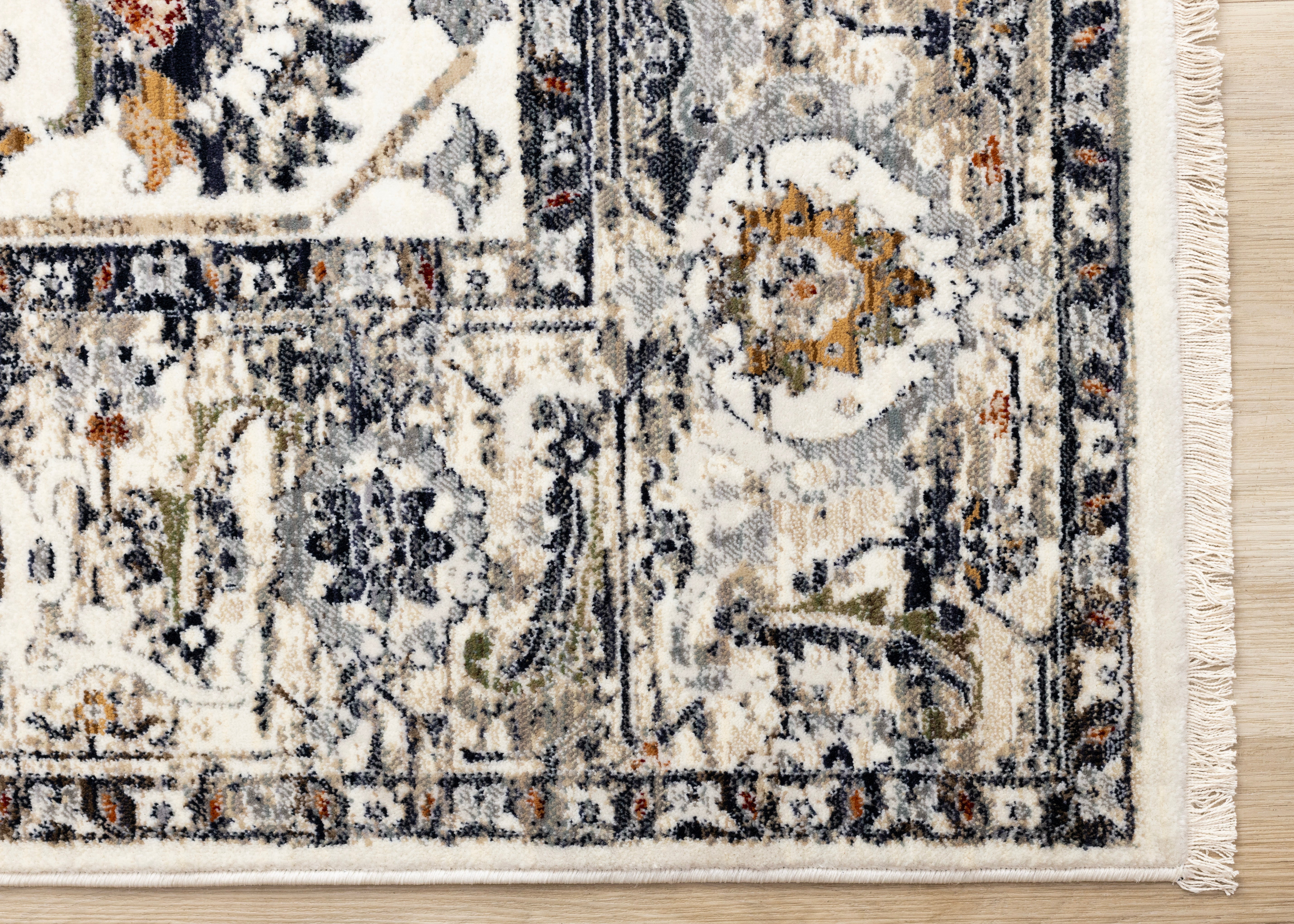 Serene Cream Blue Intricate Border Rug