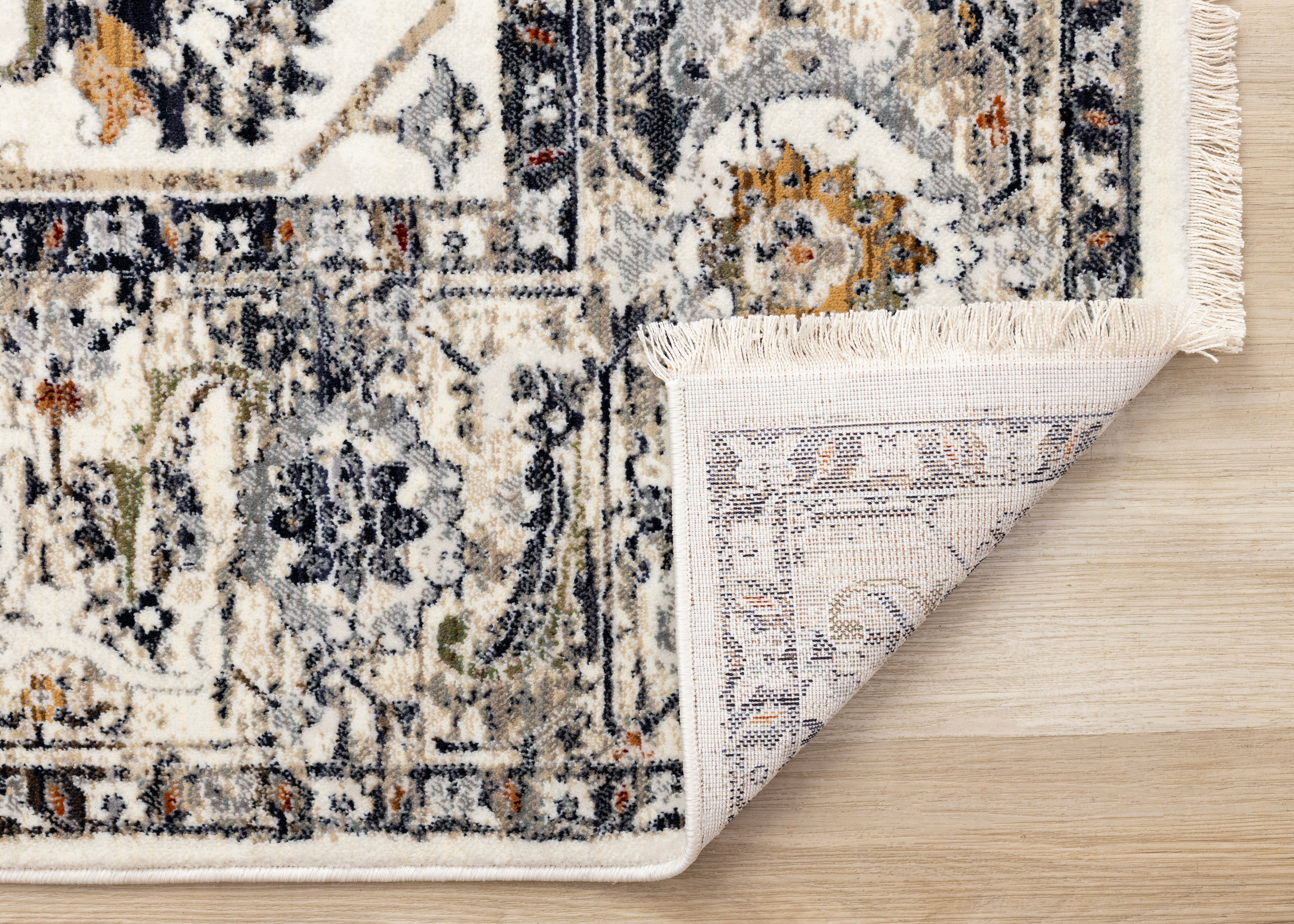 Serene Cream Blue Intricate Border Rug