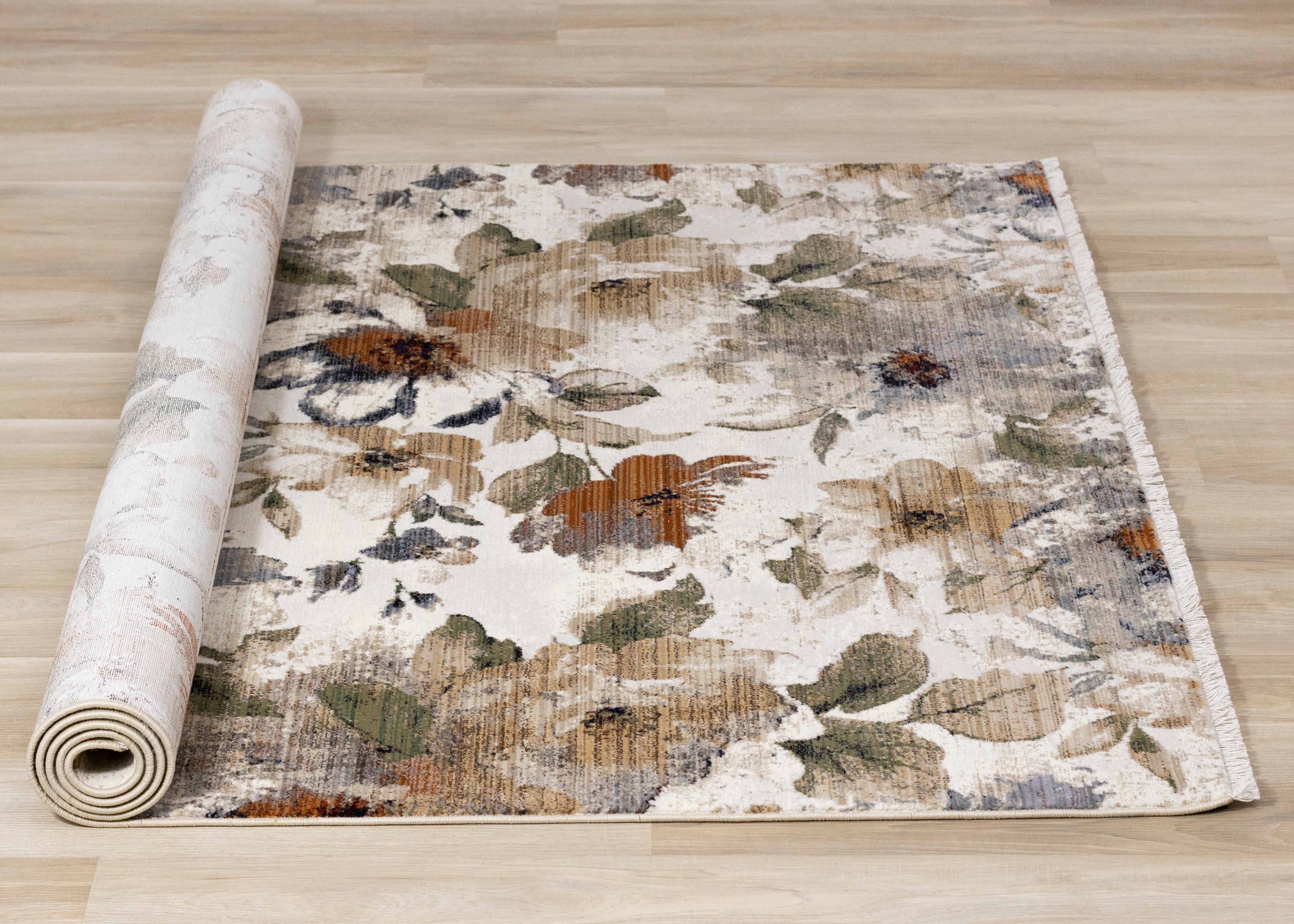 Serene Warm Toned Floral Print Rug