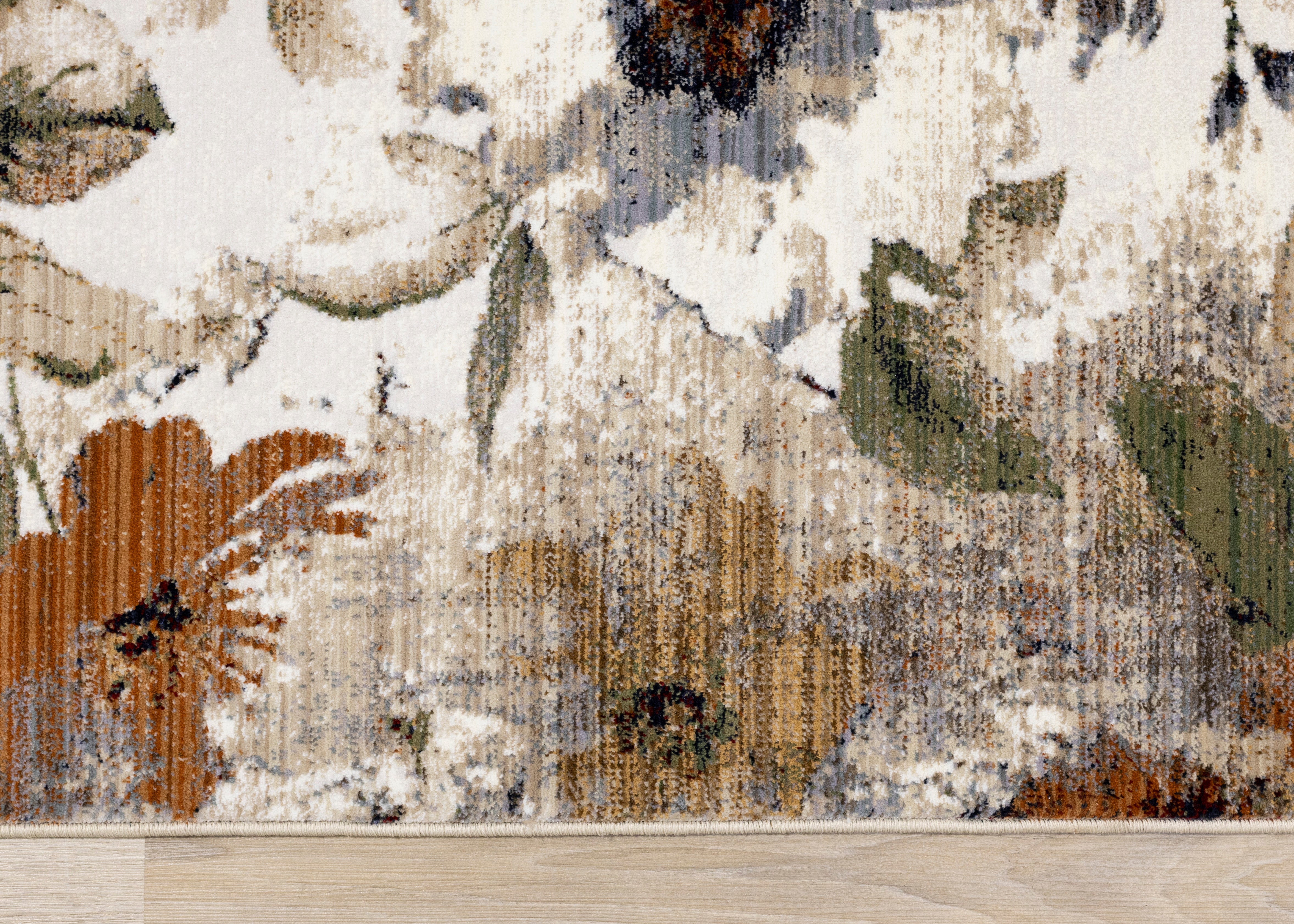 Serene Warm Toned Floral Print Rug