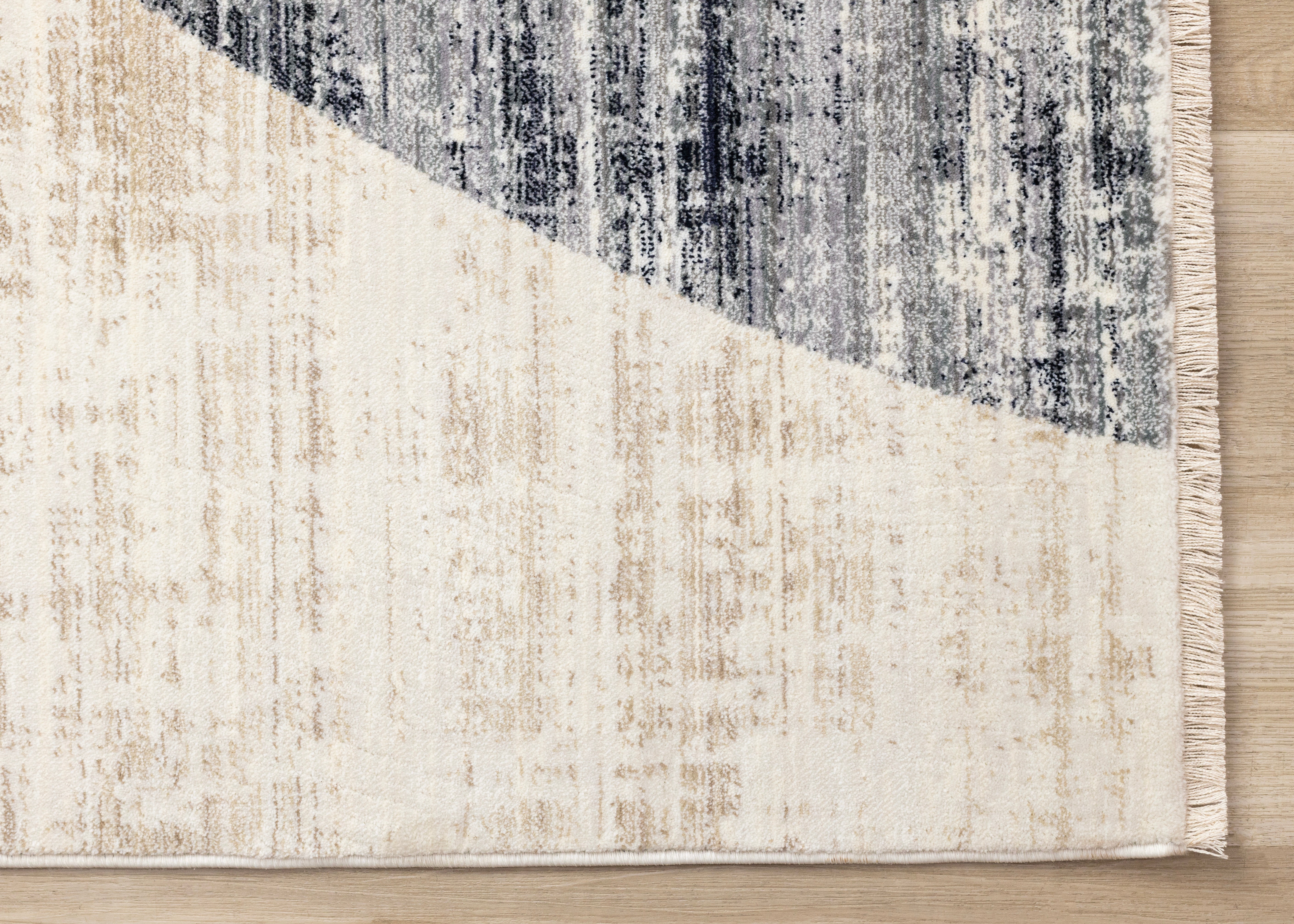 Serene Cream Brown Blue Distressed Curvy Shapes Design Rug