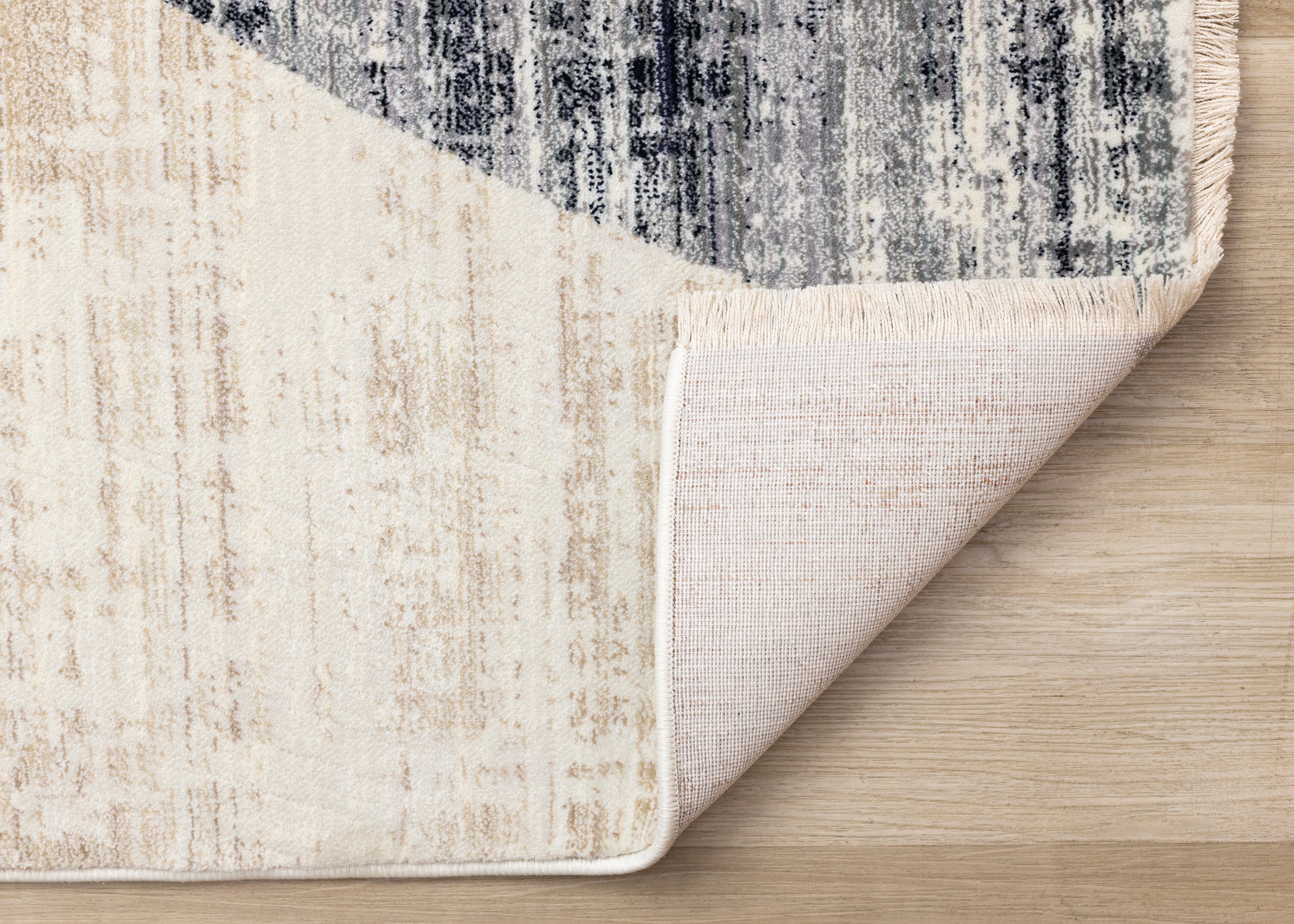 Serene Cream Brown Blue Distressed Curvy Shapes Design Rug